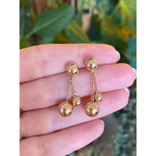 Vintage 14k Yellow Gold Ball Chain Dangle Stud Earrings