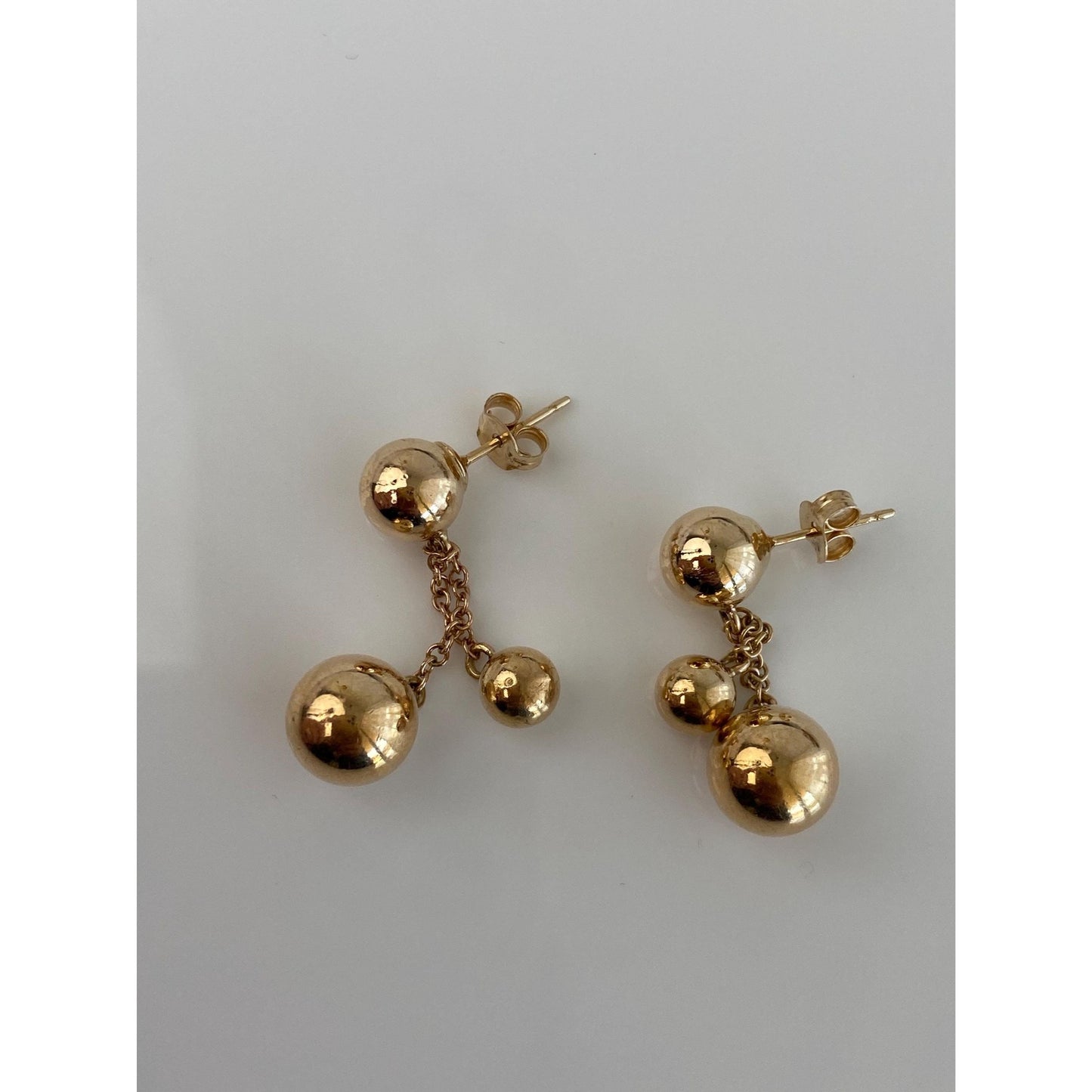 Vintage 14k Yellow Gold Ball Chain Dangle Stud Earrings