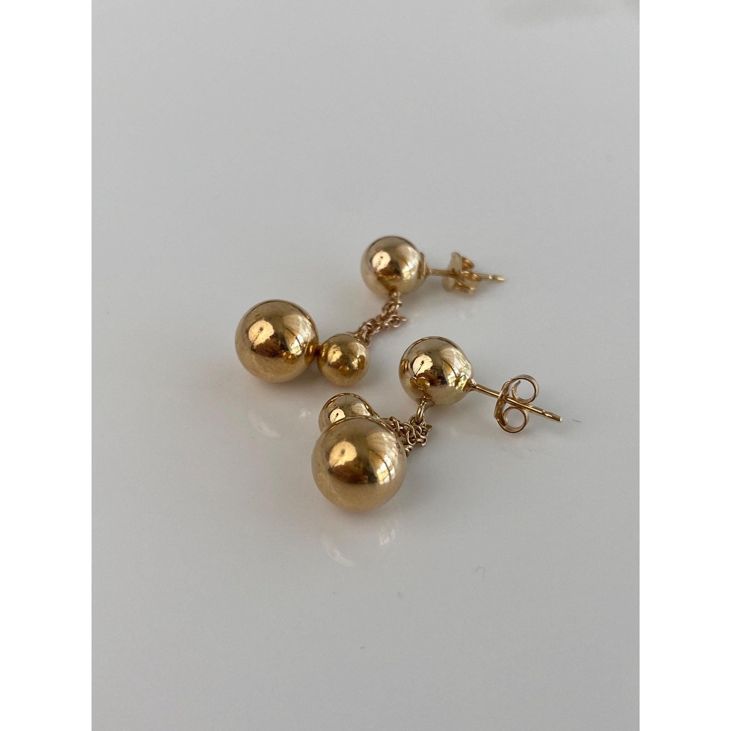 Vintage 14k Yellow Gold Ball Chain Dangle Stud Earrings