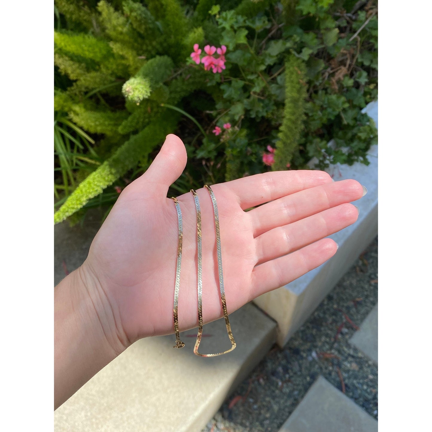 Vintage Solid 14k Yellow Gold Long Herringbone Chain Necklace - 28.5 inches