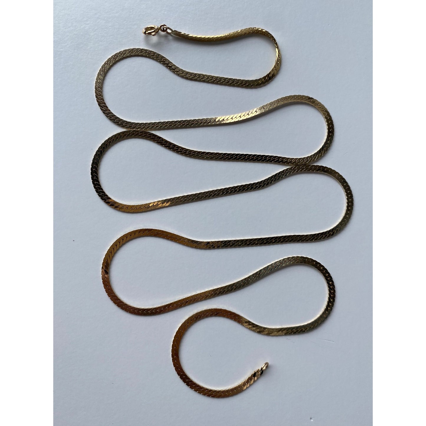Vintage Solid 14k Yellow Gold Long Herringbone Chain Necklace - 28.5 inches