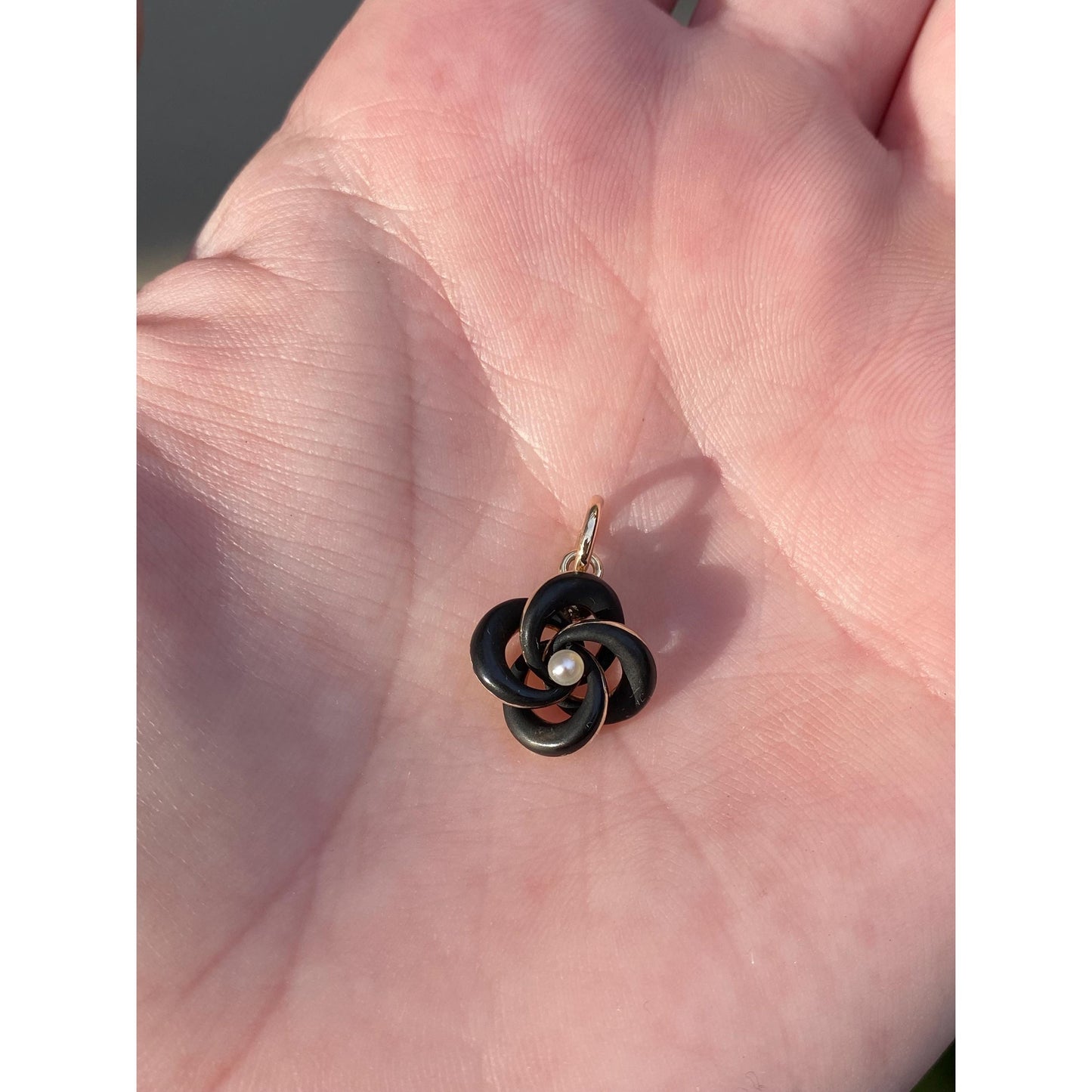 Vintage 14k Yellow Gold Seed Pearl Black Enamel Knot Stick Pin Conversion Charm