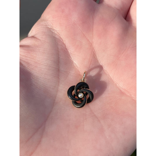 Vintage 14k Yellow Gold Seed Pearl Black Enamel Knot Stick Pin Conversion Charm