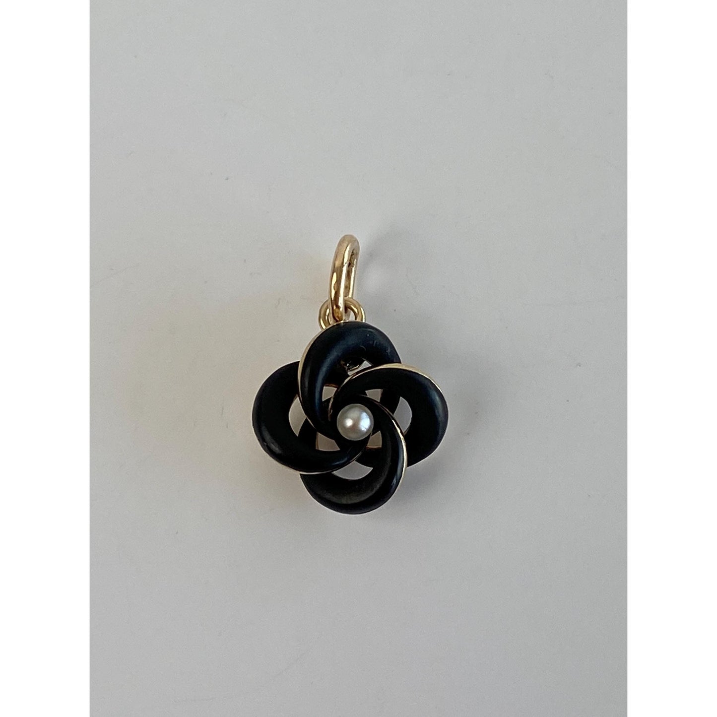 Vintage 14k Yellow Gold Seed Pearl Black Enamel Knot Stick Pin Conversion Charm