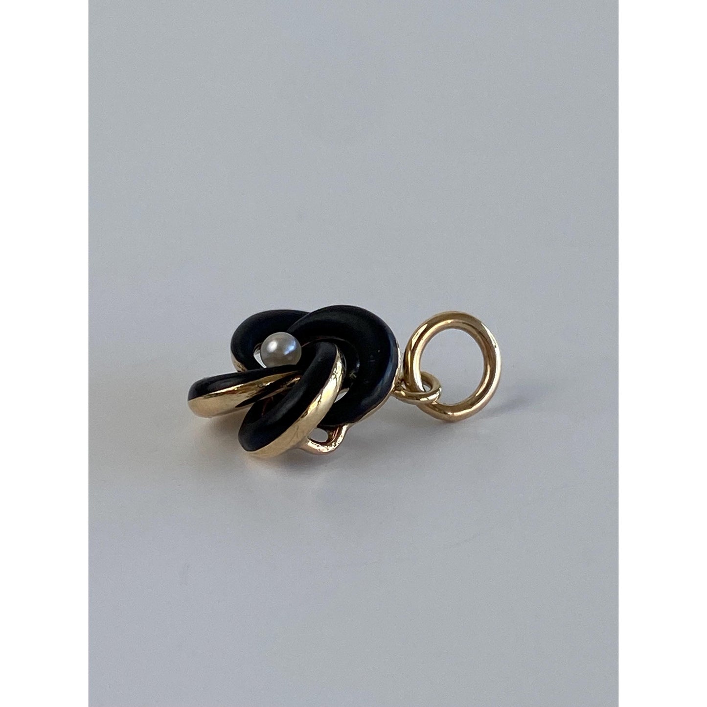 Vintage 14k Yellow Gold Seed Pearl Black Enamel Knot Stick Pin Conversion Charm