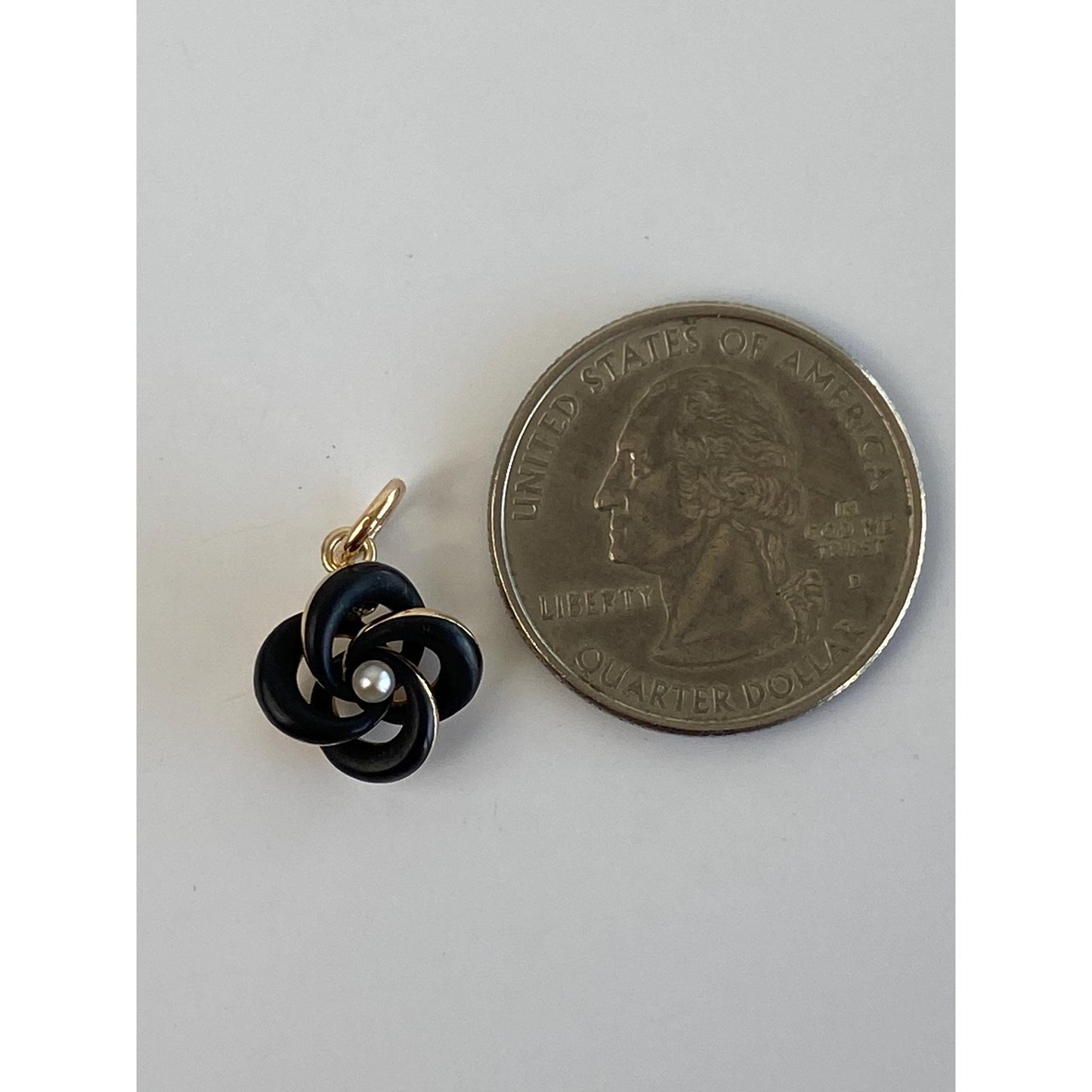 Vintage 14k Yellow Gold Seed Pearl Black Enamel Knot Stick Pin Conversion Charm