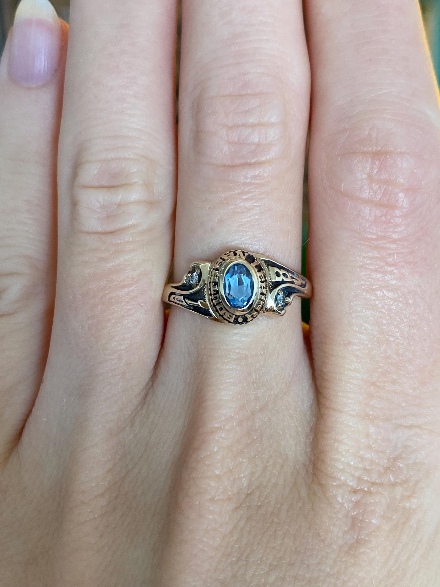 Vintage Solid 10k Yellow Gold Aquamarine Clear Quartz 1984 Class Ring - Size 7