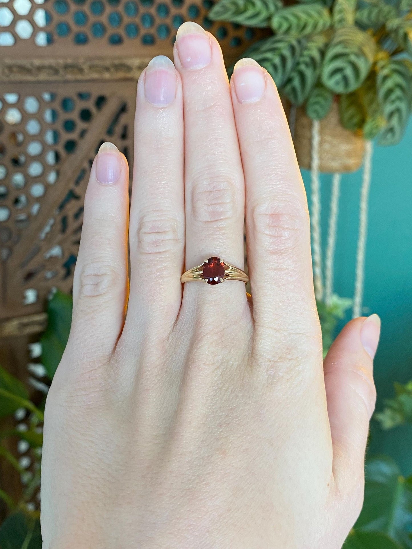 Vintage Solid 14k Yellow Gold Red Cubic Zirconia Ring - Size 6.75