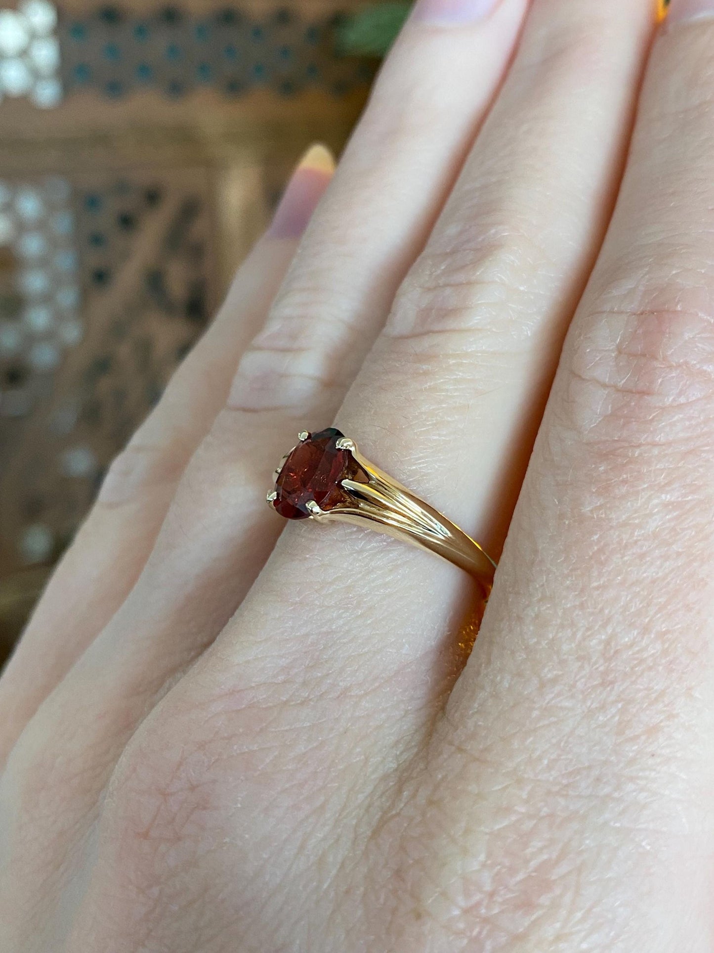 Vintage Solid 14k Yellow Gold Red Cubic Zirconia Ring - Size 6.75