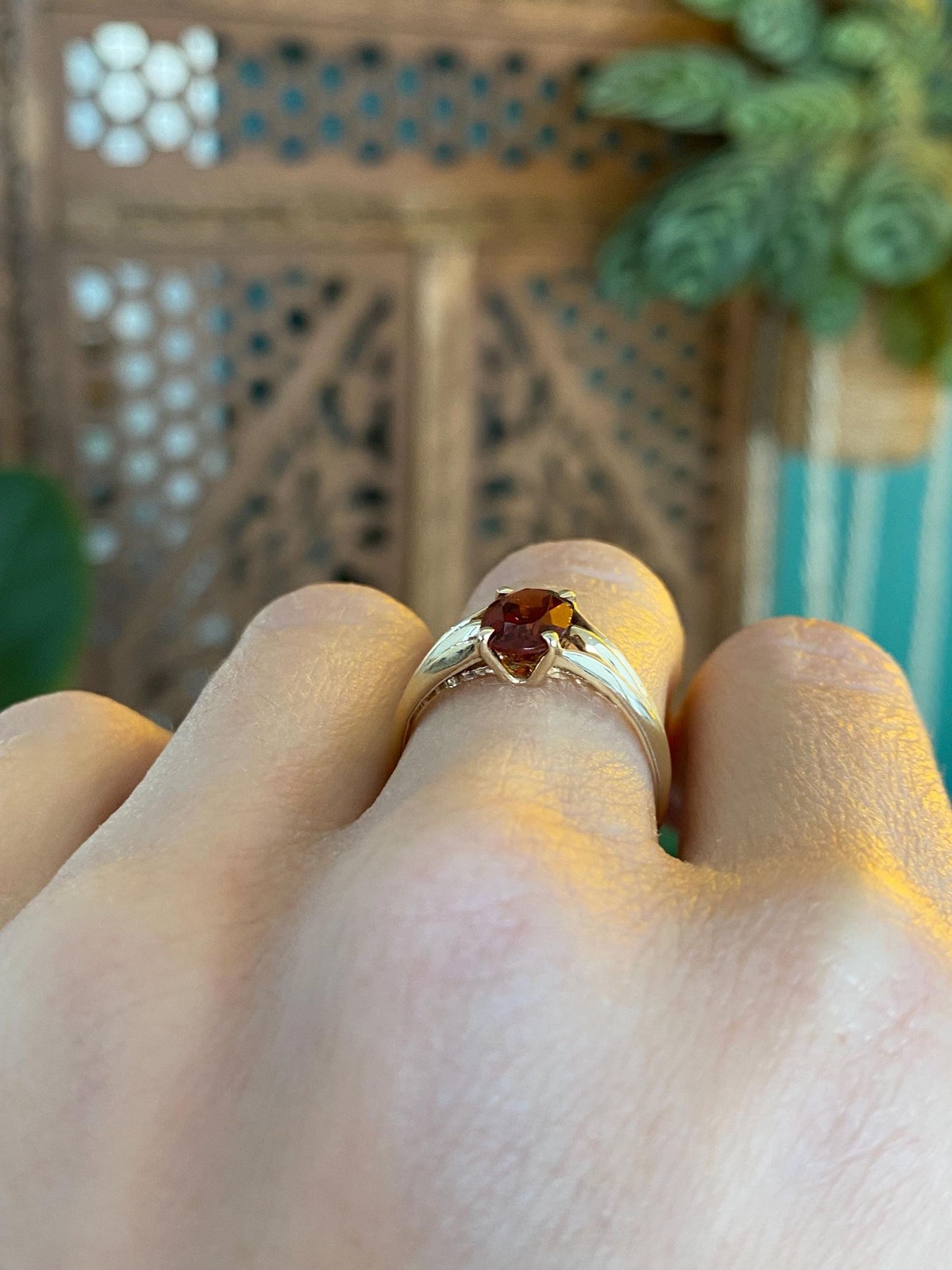 Vintage Solid 14k Yellow Gold Red Cubic Zirconia Ring - Size 6.75