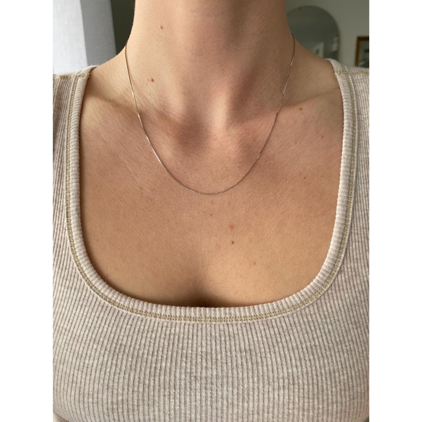 Solid 10k White Gold Box Chain Necklace - 18 inches