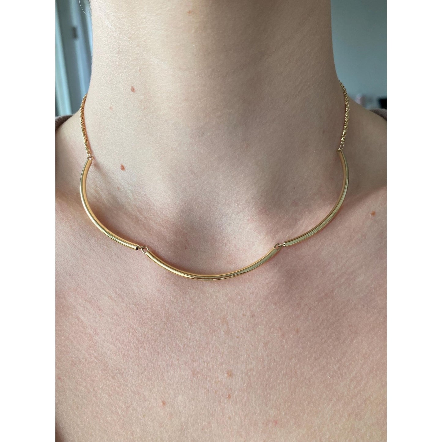 Vintage 14k Yellow Gold Tube Twist Style Chain Collar Necklace - 15.5 inches