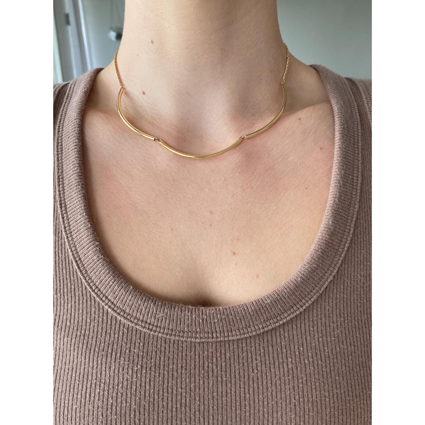 Vintage 14k Yellow Gold Tube Twist Style Chain Collar Necklace - 15.5 inches