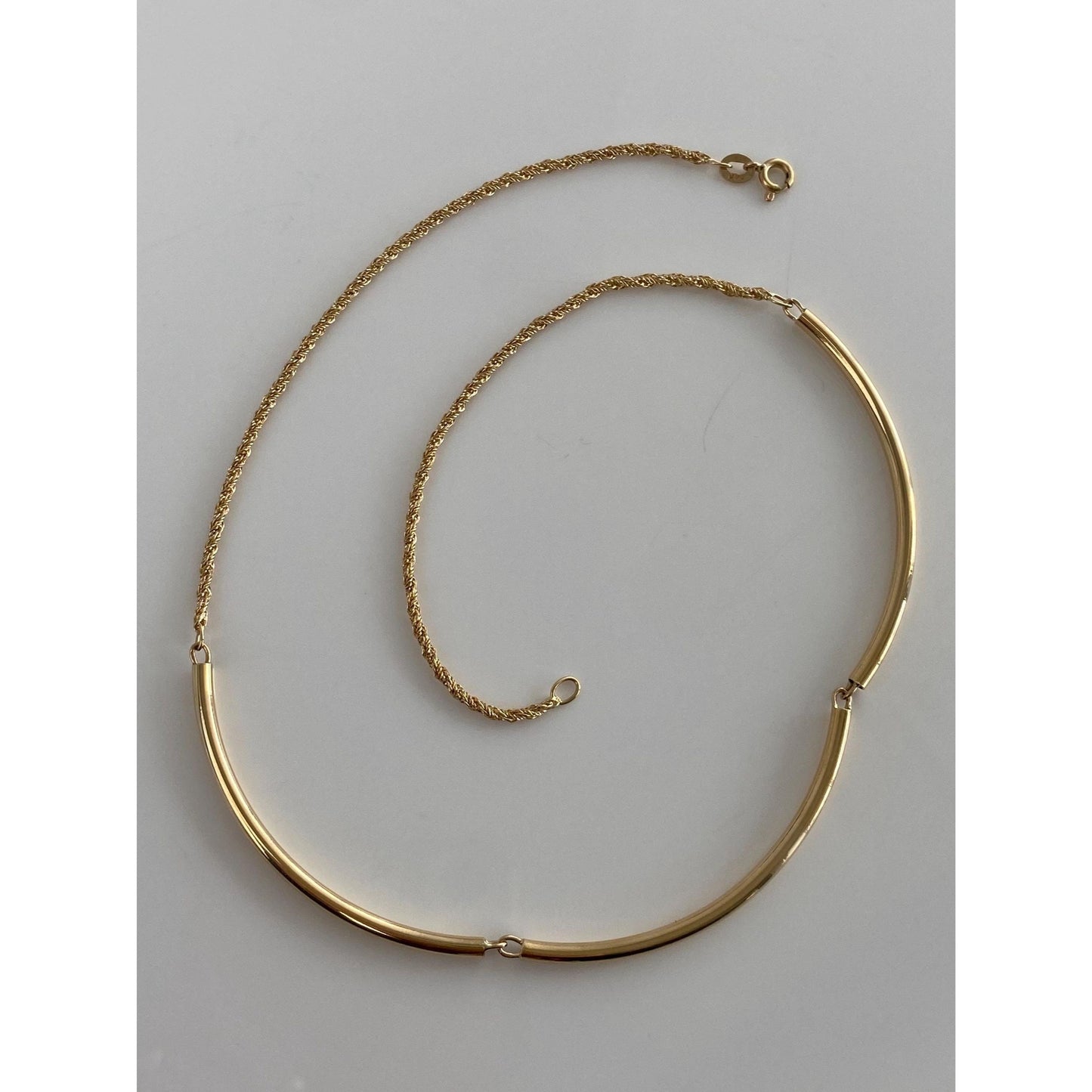 Vintage 14k Yellow Gold Tube Twist Style Chain Collar Necklace - 15.5 inches