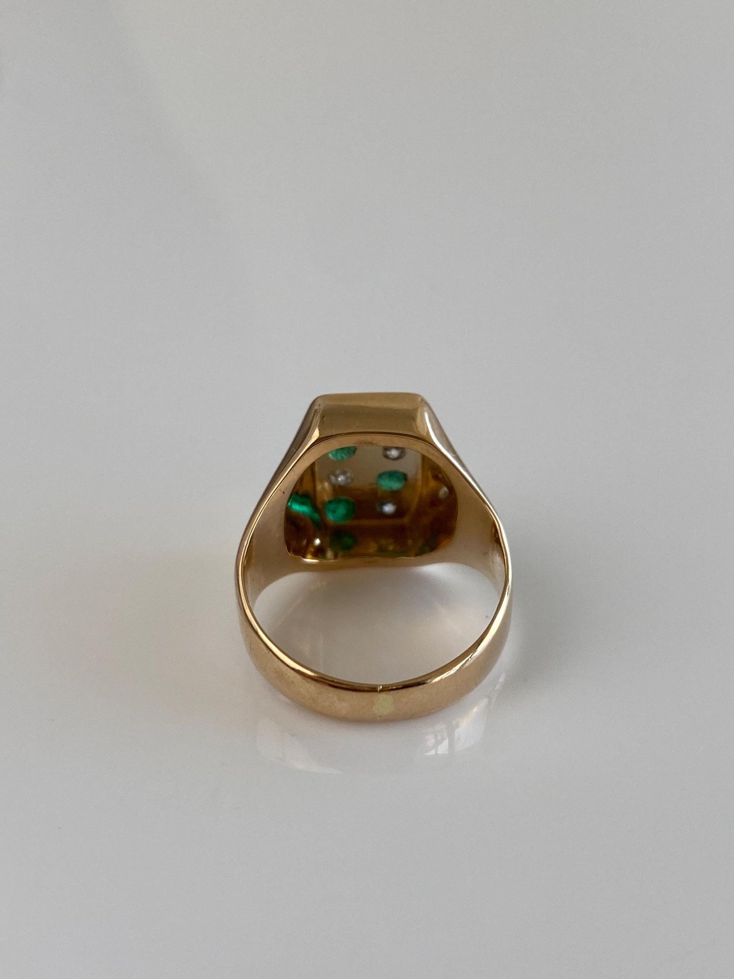 Vintage Solid 14k Yellow Gold Diamond Emerald Signet Style Ring - Size 4.5