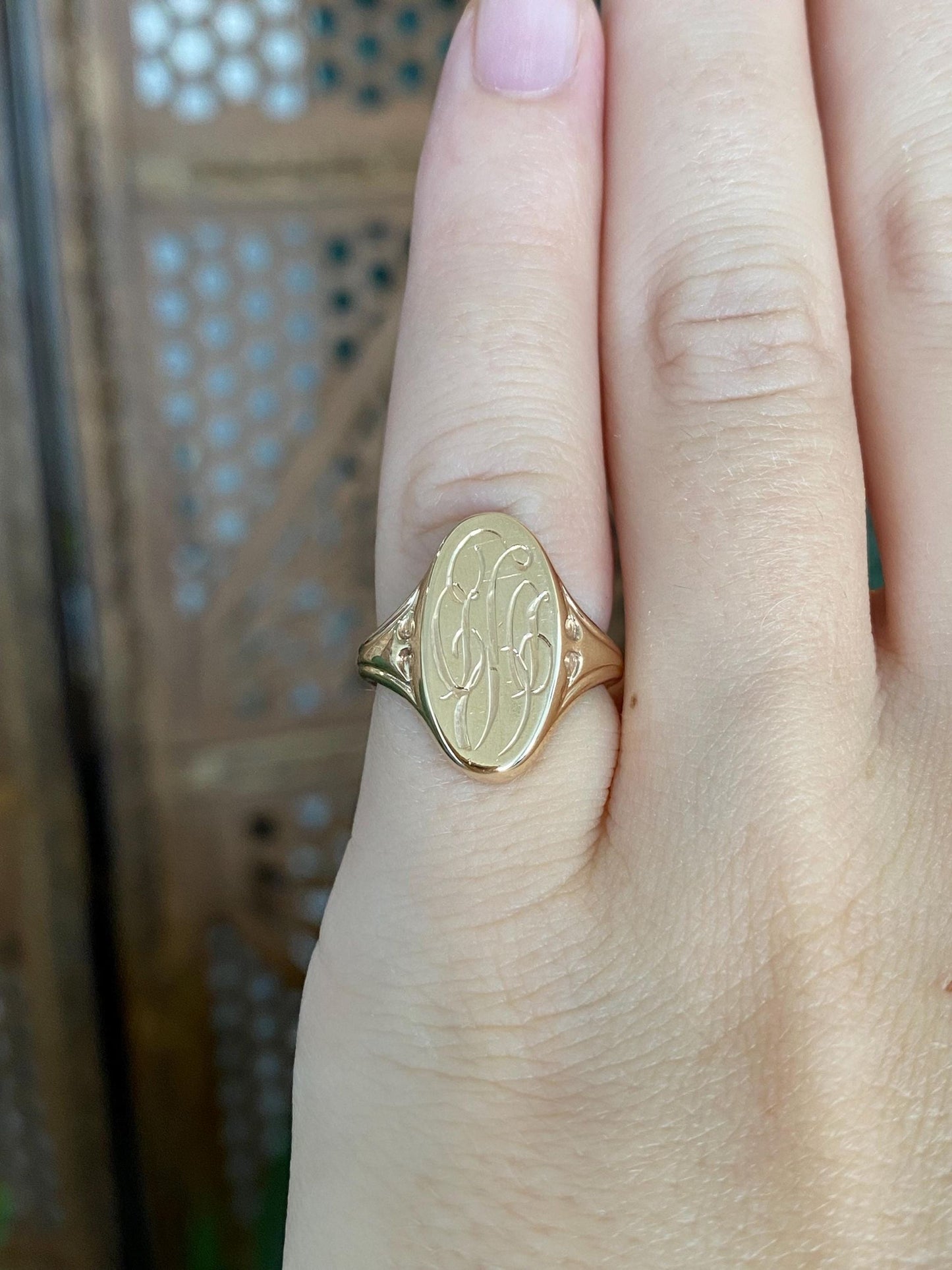 Vintage Solid 10k Yellow Gold Monogram Signet Ring - Size 4.25