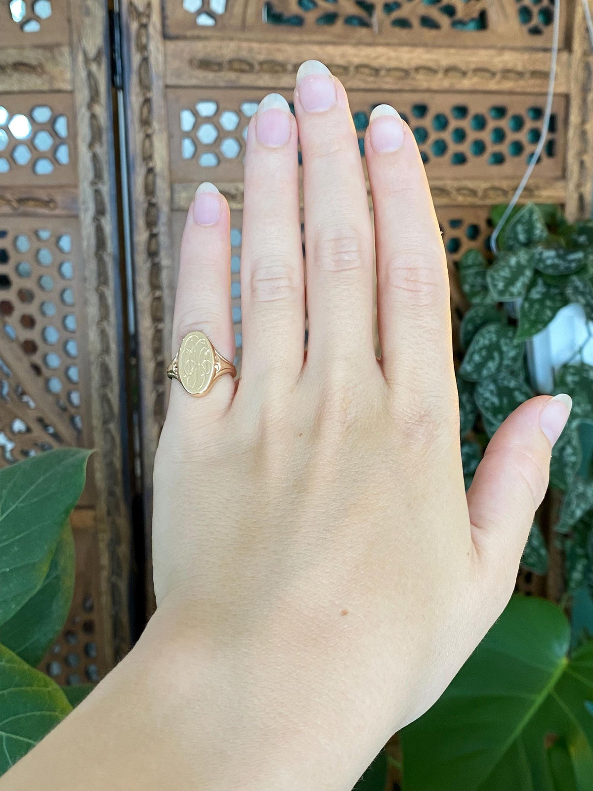 Vintage Solid 10k Yellow Gold Monogram Signet Ring - Size 4.25