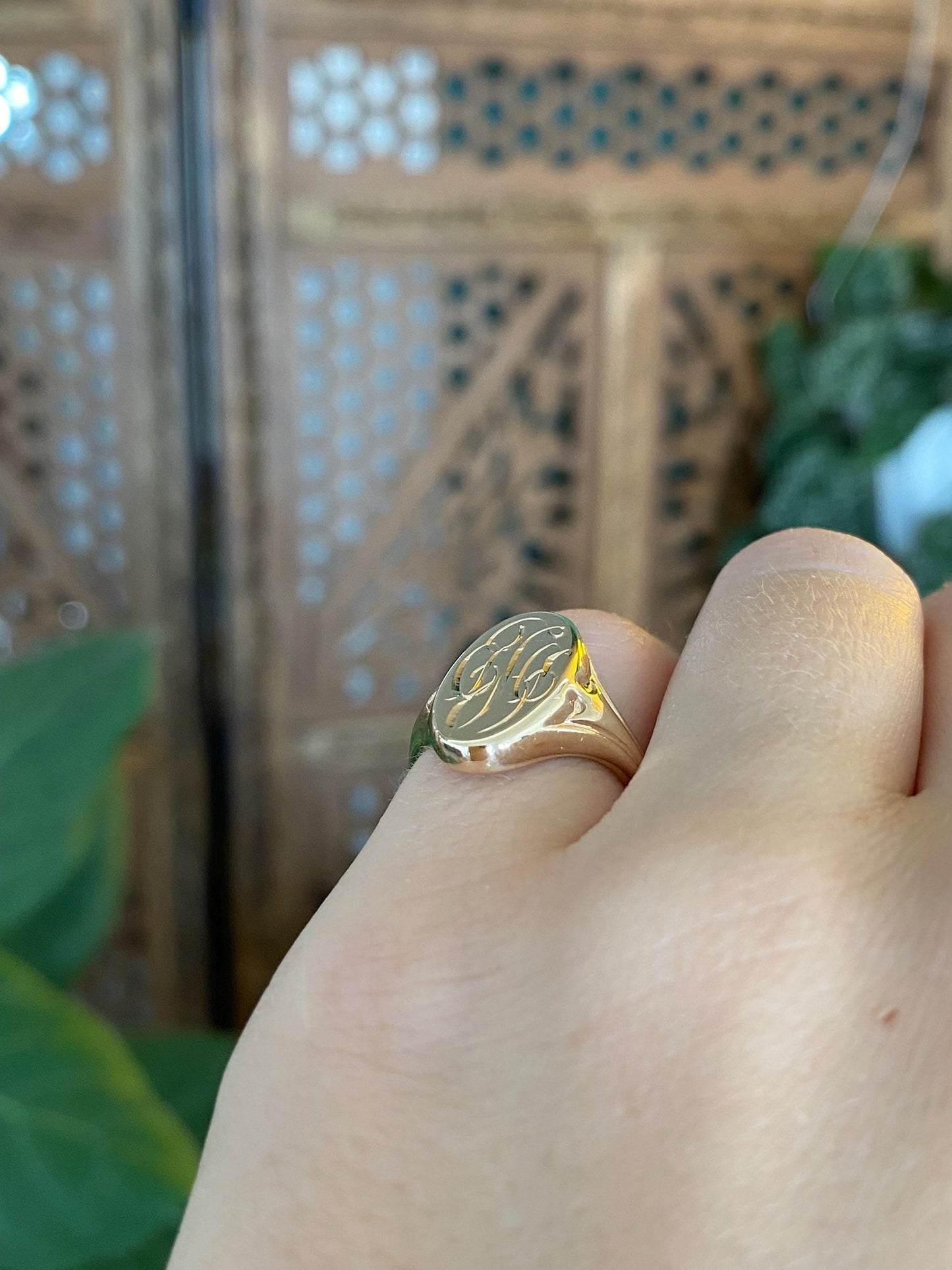 Vintage Solid 10k Yellow Gold Monogram Signet Ring - Size 4.25