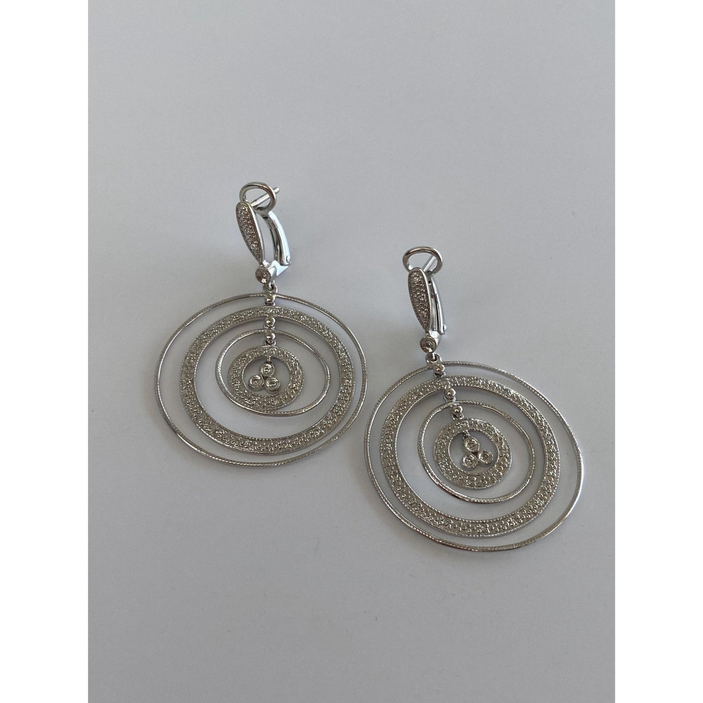 Solid 14k White Gold Diamond Circles Dangle Earrings