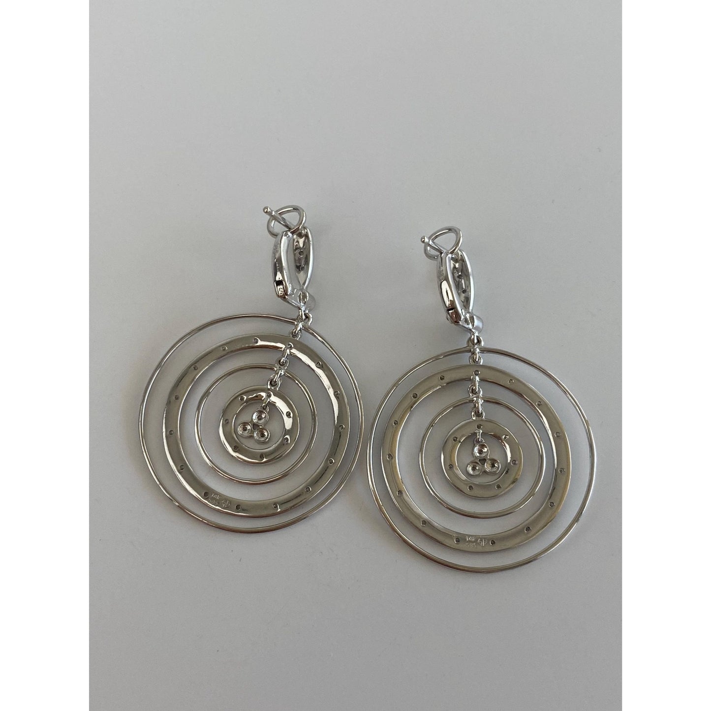 Solid 14k White Gold Diamond Circles Dangle Earrings