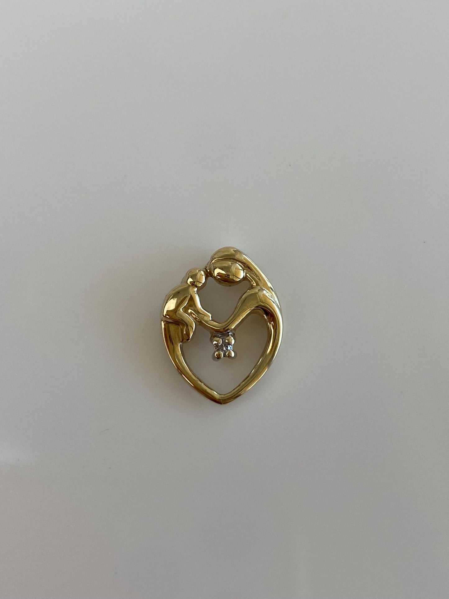 Vintage Solid 10k Yellow Gold Diamond Abstract Mother Child Family Charm