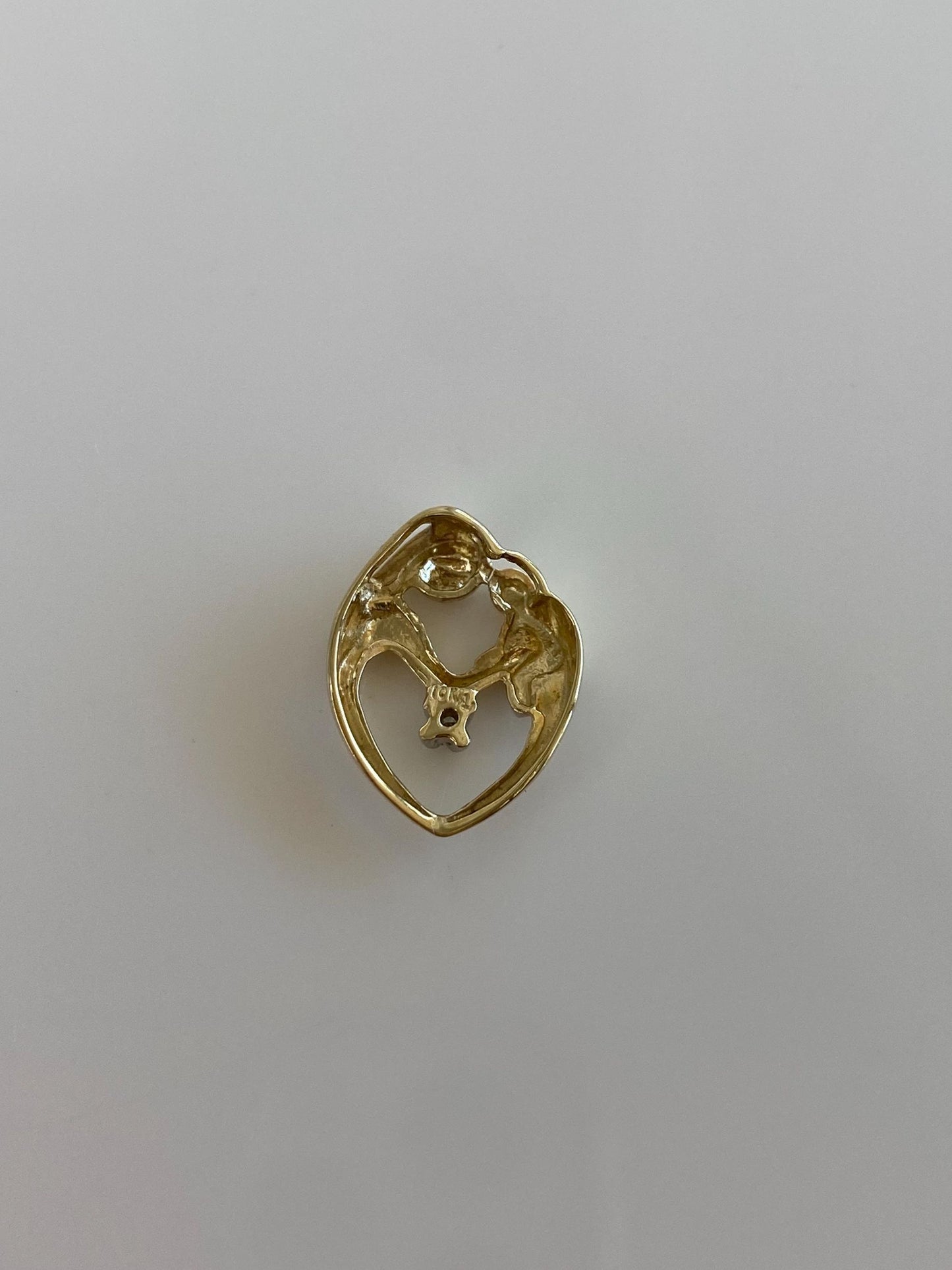 Vintage Solid 10k Yellow Gold Diamond Abstract Mother Child Family Charm