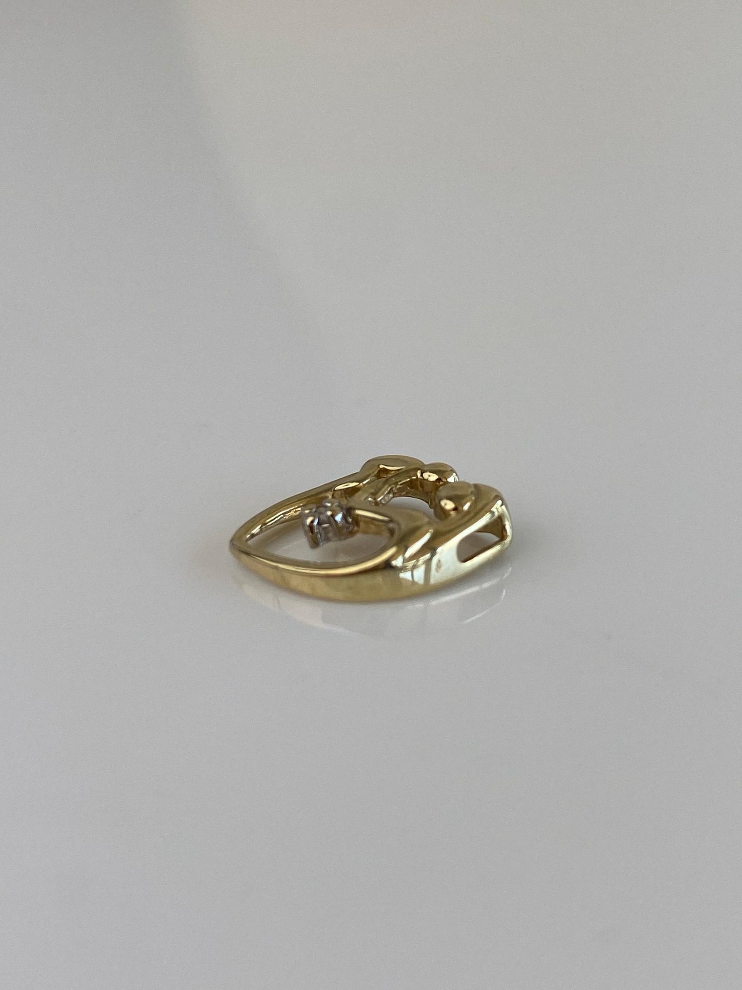 Vintage Solid 10k Yellow Gold Diamond Abstract Mother Child Family Charm