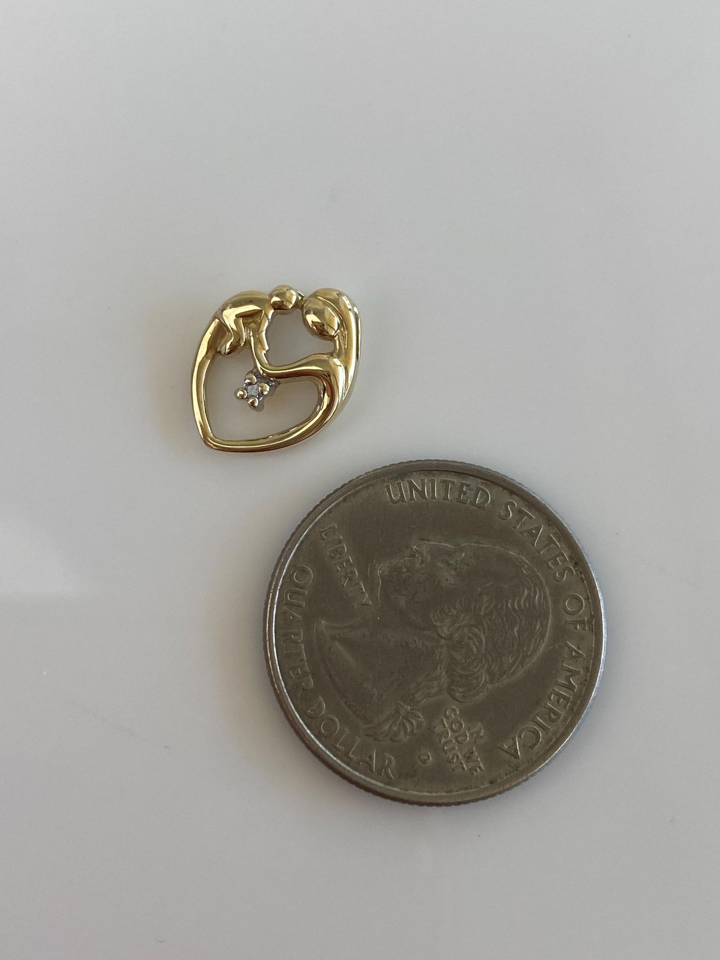 Vintage Solid 10k Yellow Gold Diamond Abstract Mother Child Family Charm