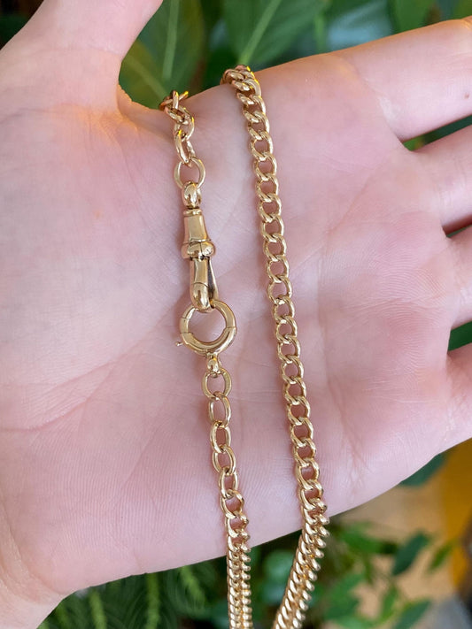 Vintage Solid 9k Yellow Gold Pocket Watch Curb Chain Necklace - 17 inches