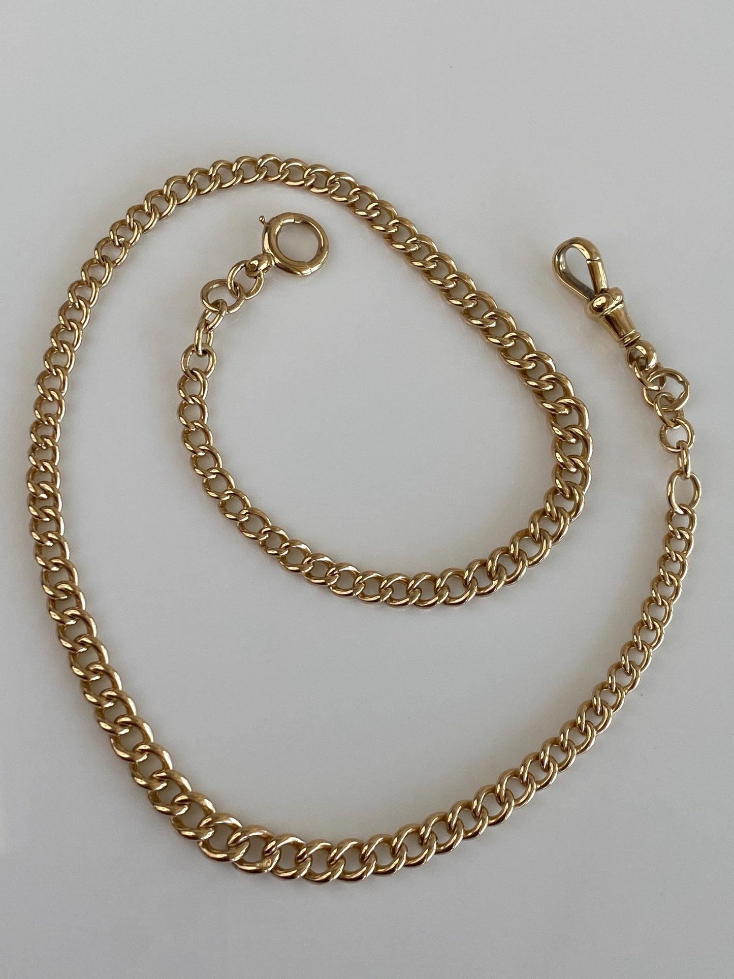 Vintage Solid 9k Yellow Gold Pocket Watch Curb Chain Necklace - 17 inches