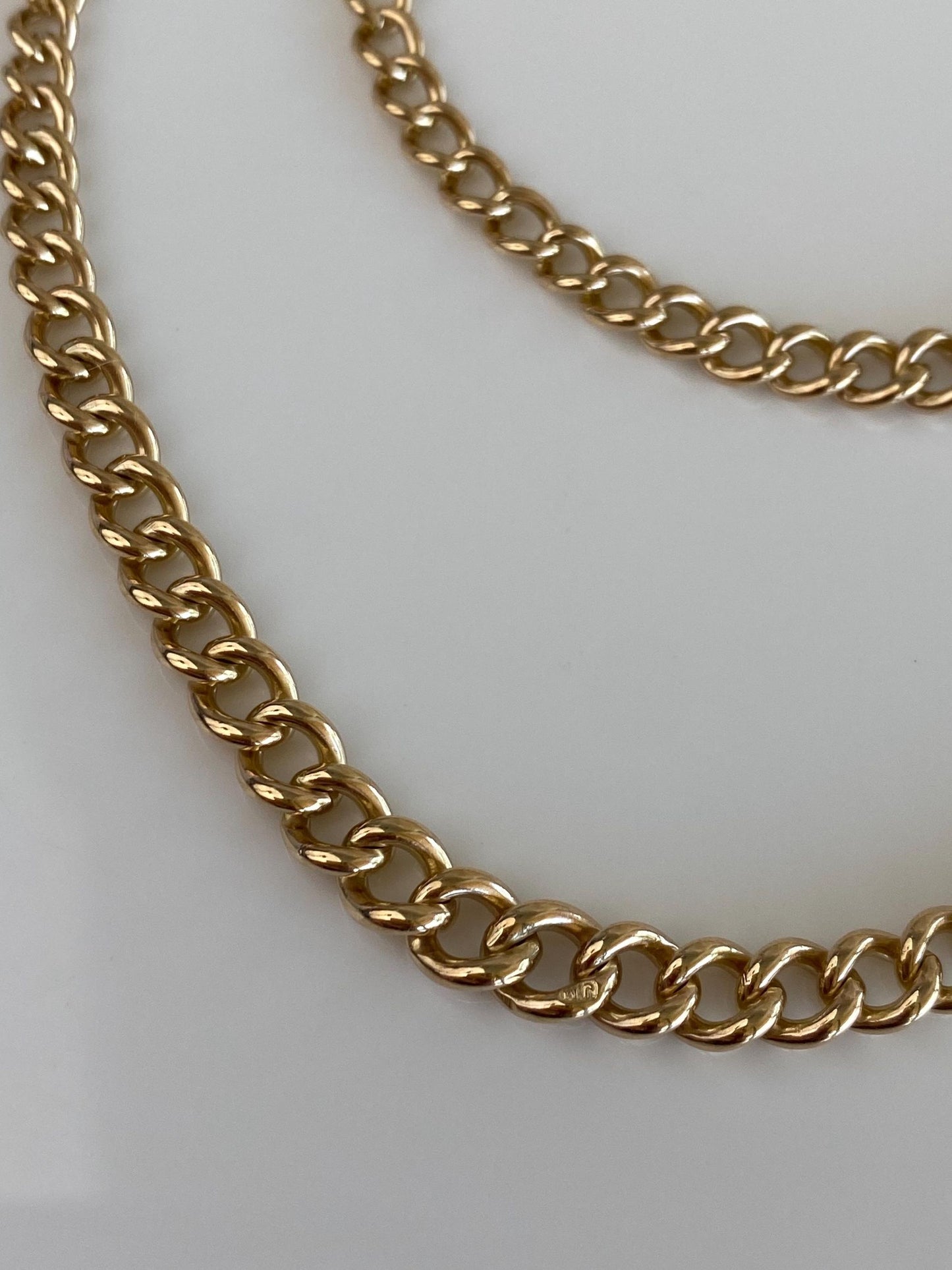 Vintage Solid 9k Yellow Gold Pocket Watch Curb Chain Necklace - 17 inches