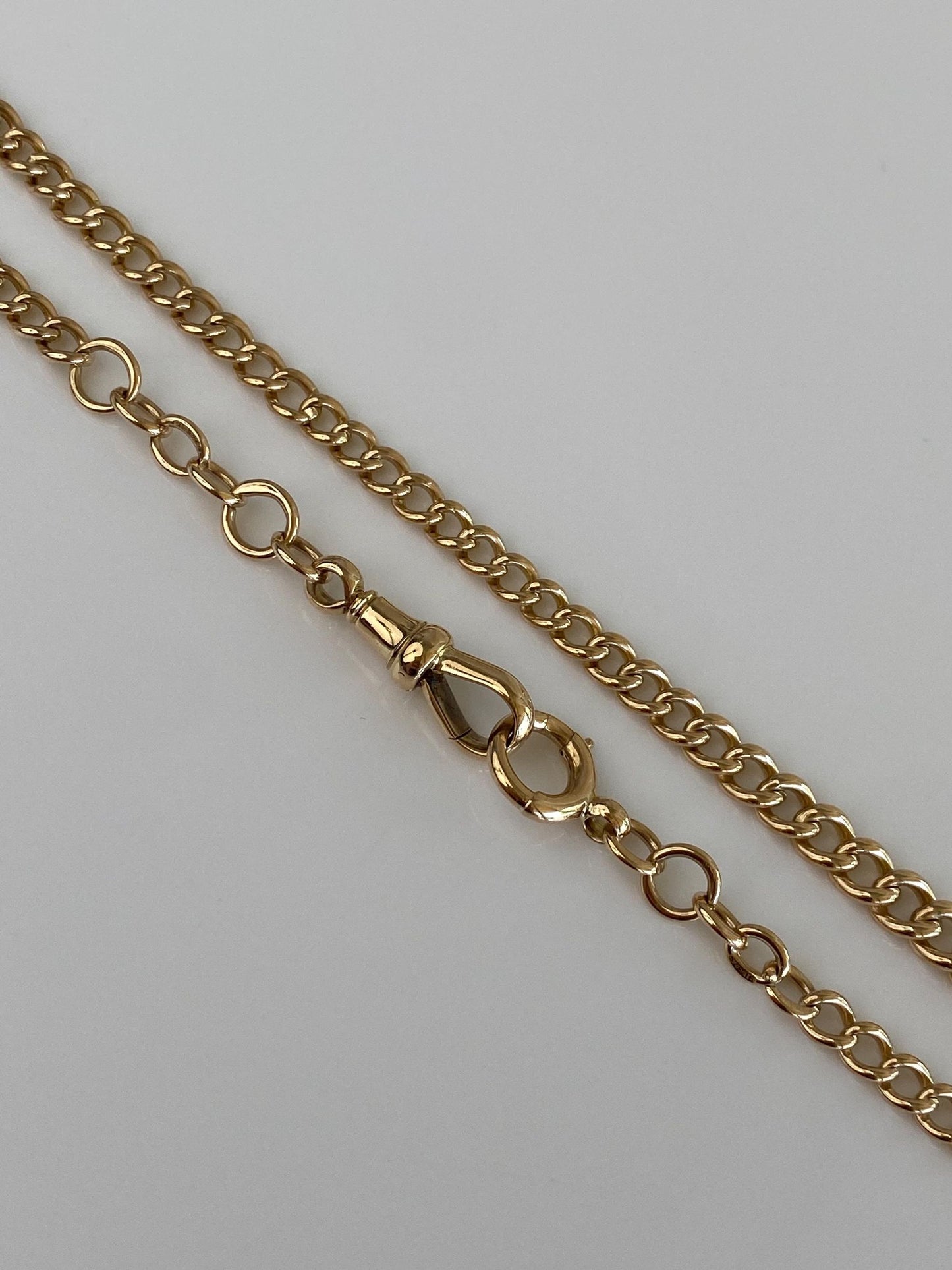 Vintage Solid 9k Yellow Gold Pocket Watch Curb Chain Necklace - 17 inches