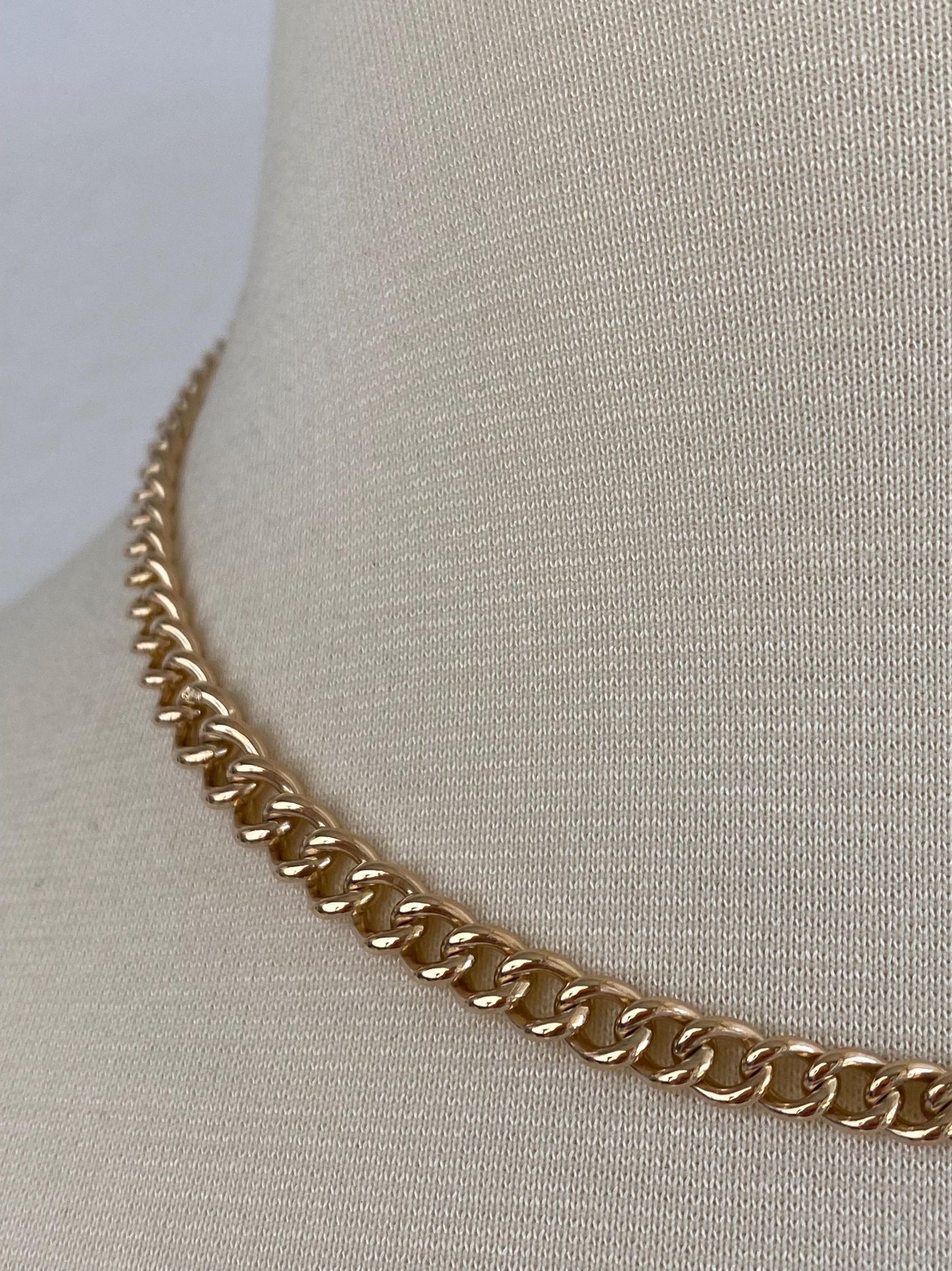 Vintage Solid 9k Yellow Gold Pocket Watch Curb Chain Necklace - 17 inches
