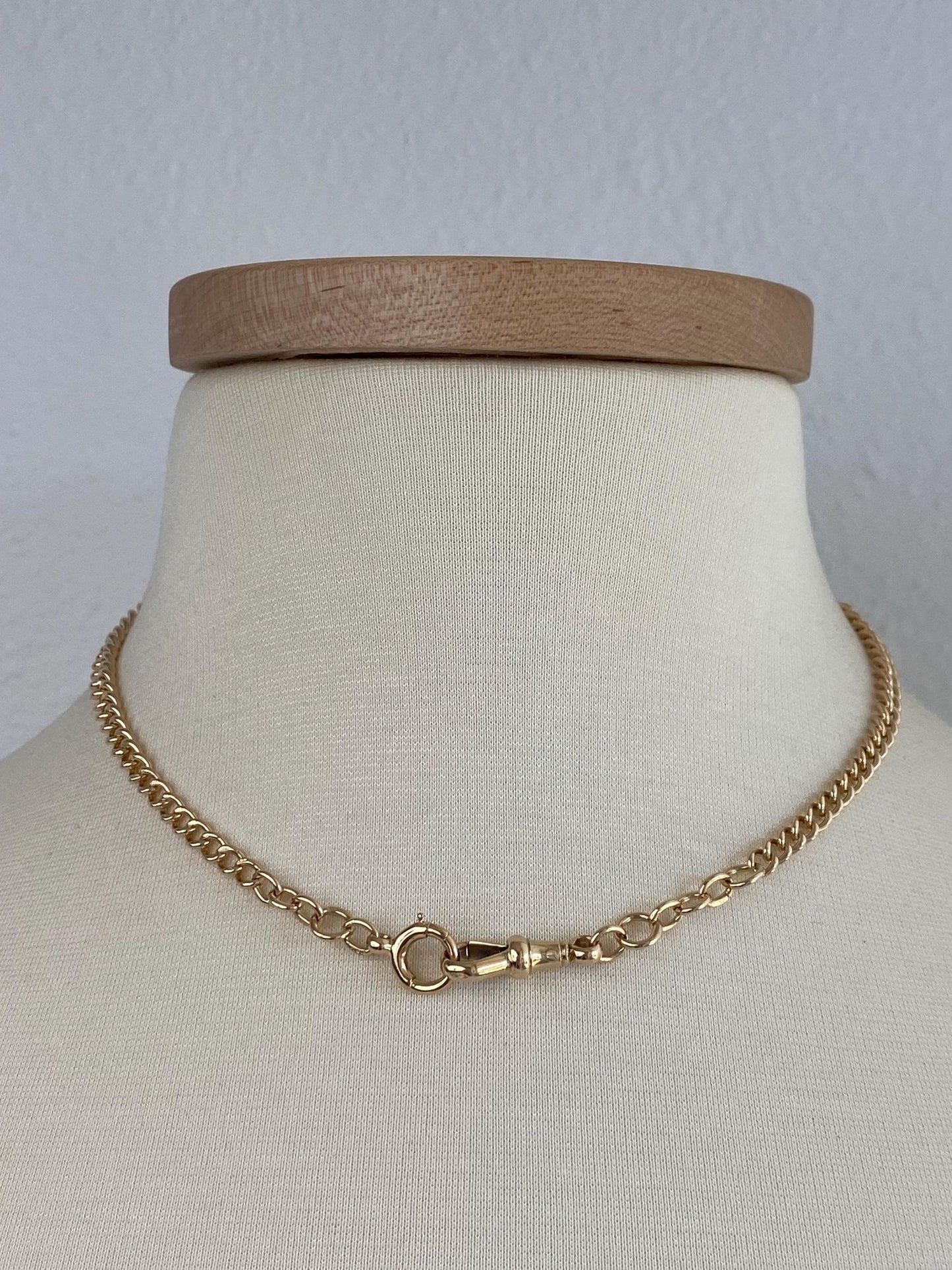 Vintage Solid 9k Yellow Gold Pocket Watch Curb Chain Necklace - 17 inches