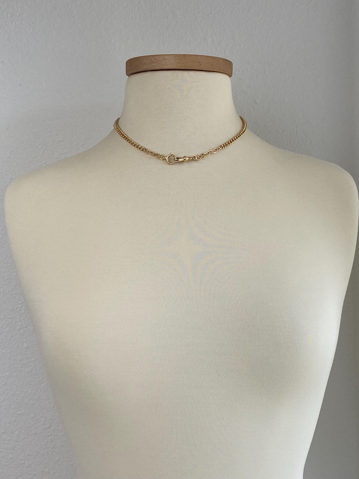 Vintage Solid 9k Yellow Gold Pocket Watch Curb Chain Necklace - 17 inches