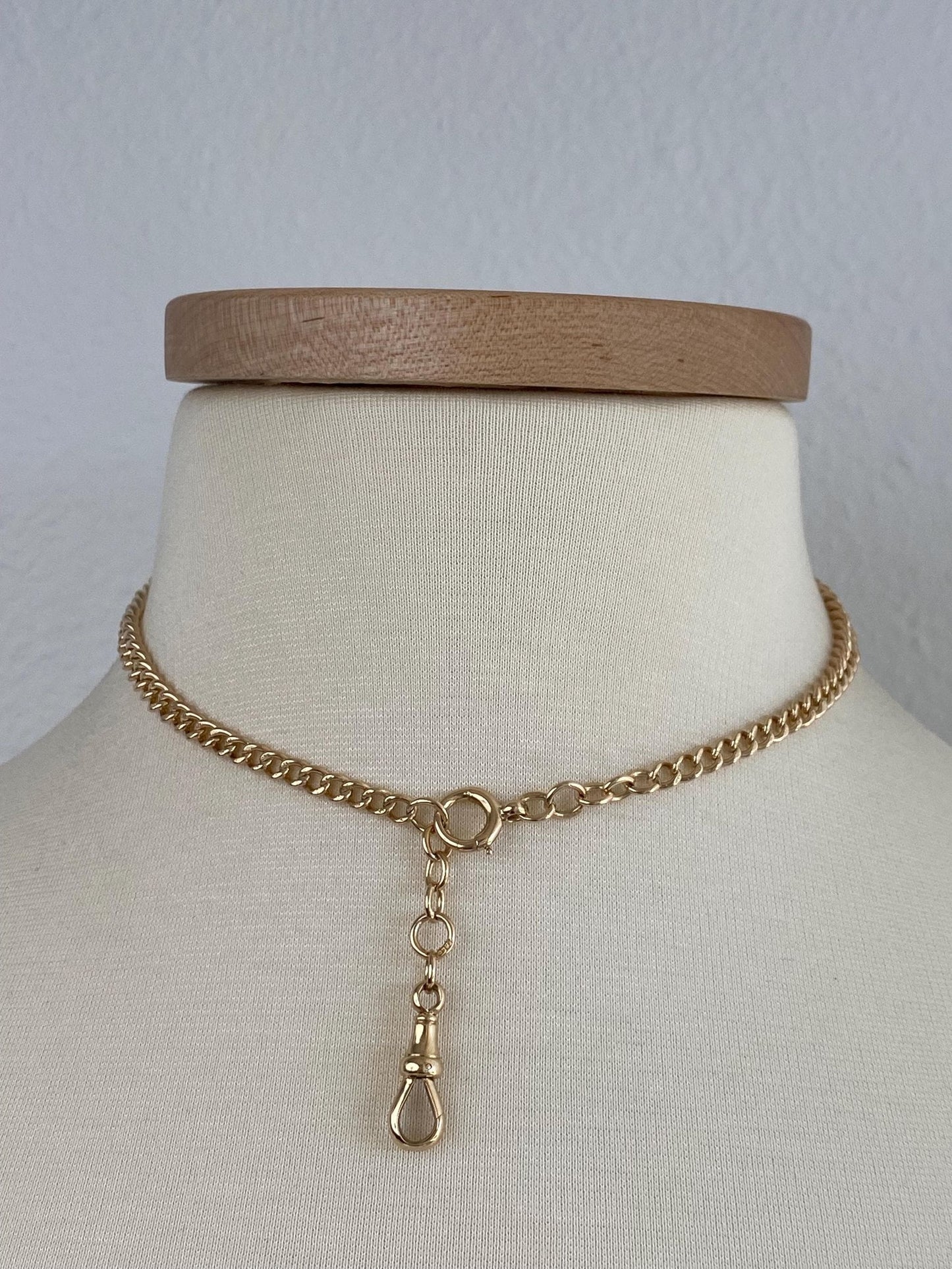 Vintage Solid 9k Yellow Gold Pocket Watch Curb Chain Necklace - 17 inches