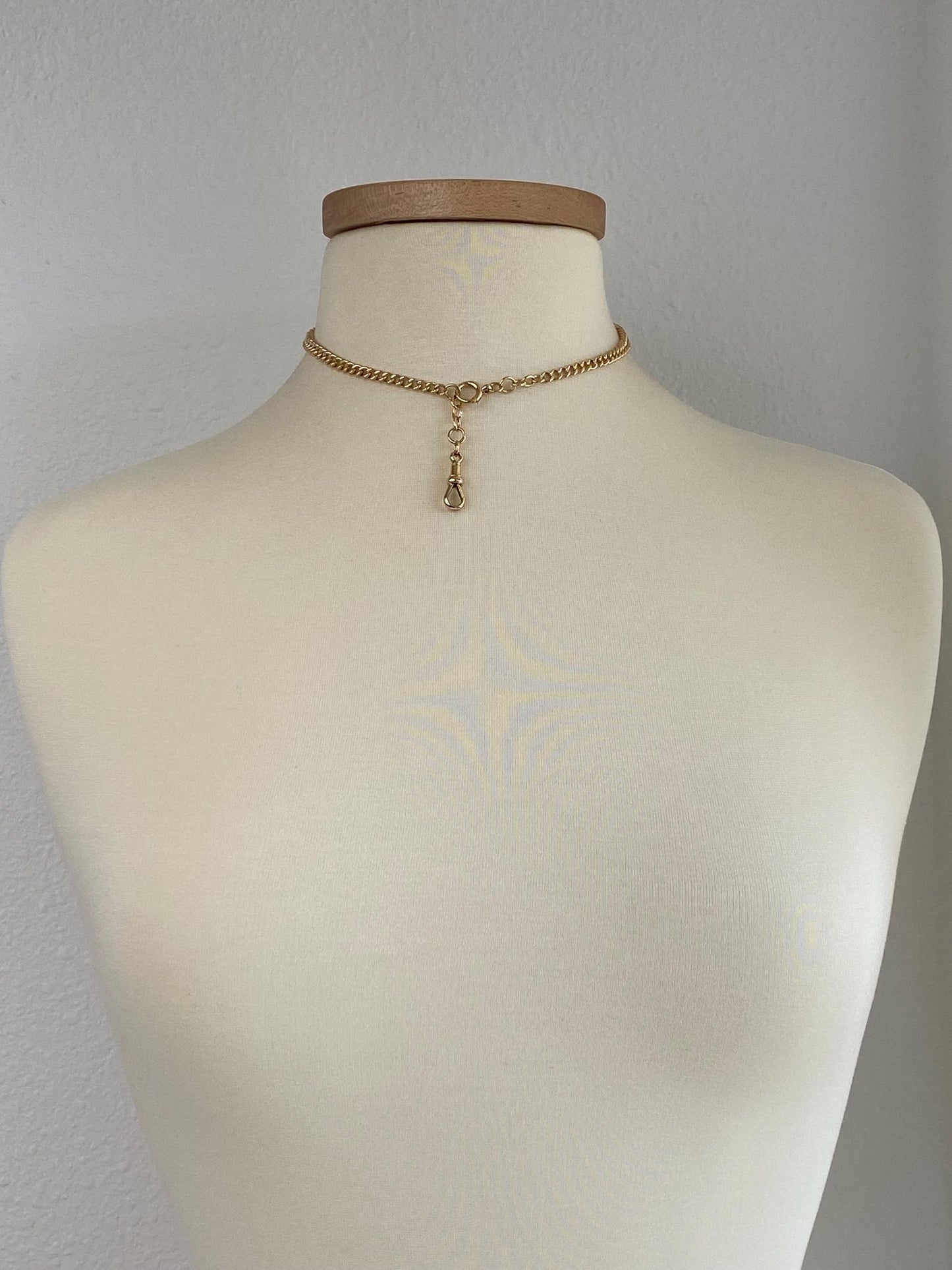 Vintage Solid 9k Yellow Gold Pocket Watch Curb Chain Necklace - 17 inches