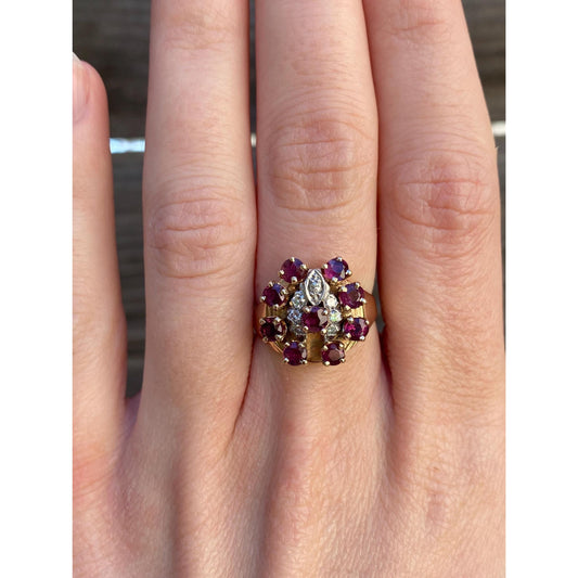 Vintage Solid 14k White & Yellow Gold Diamond Pink Spinel Ring - Size 5.75