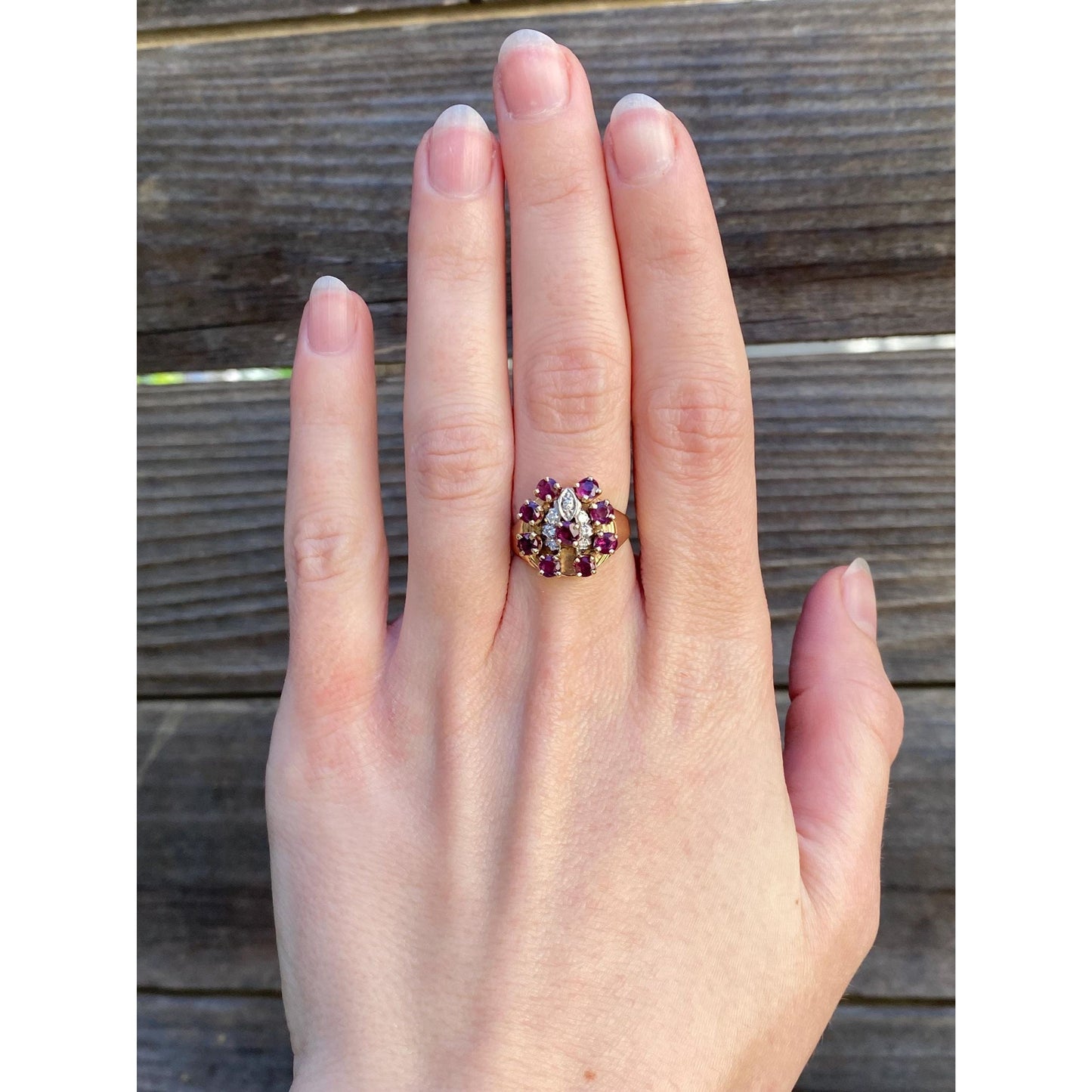 Vintage Solid 14k White & Yellow Gold Diamond Pink Spinel Ring - Size 5.75