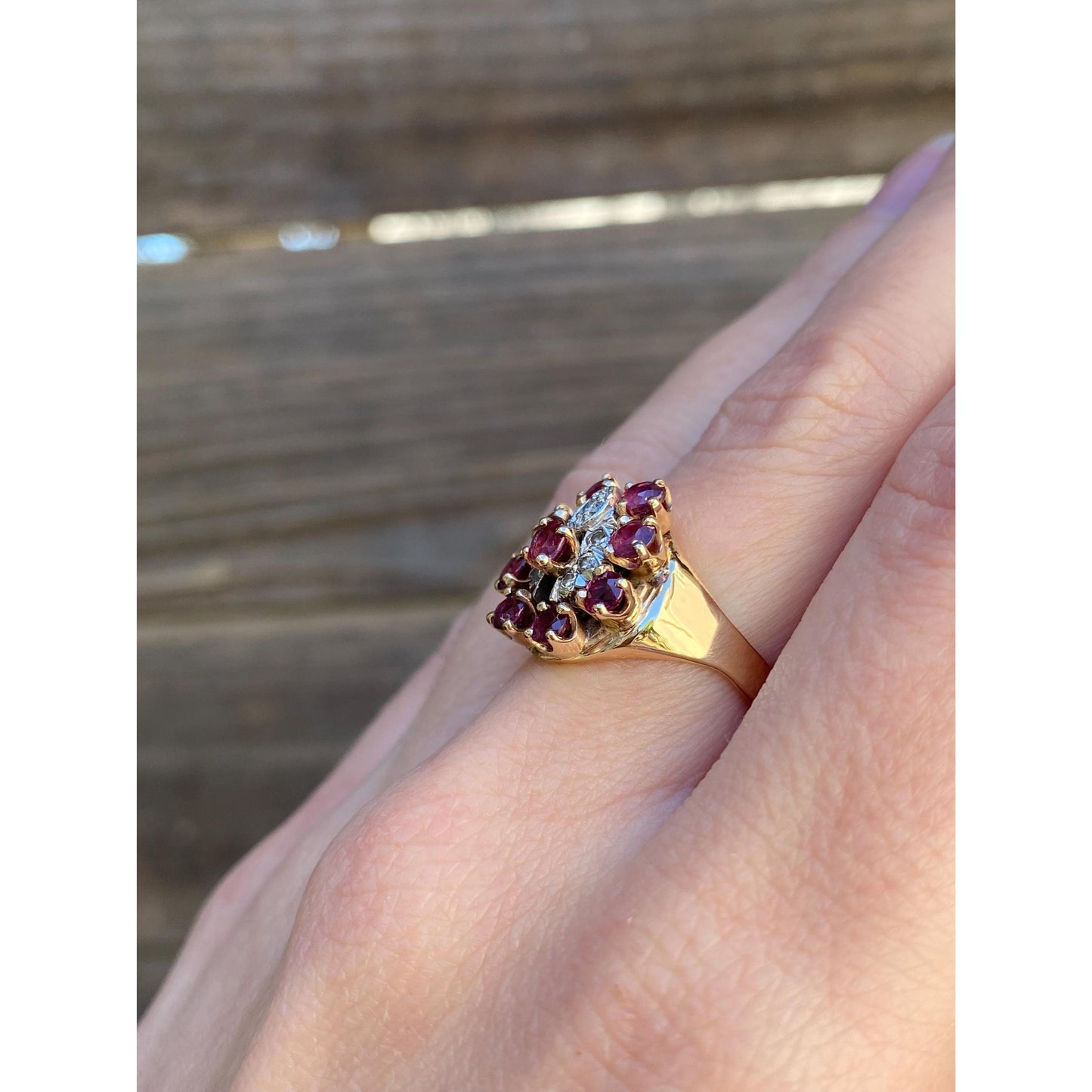 Vintage Solid 14k White & Yellow Gold Diamond Pink Spinel Ring - Size 5.75