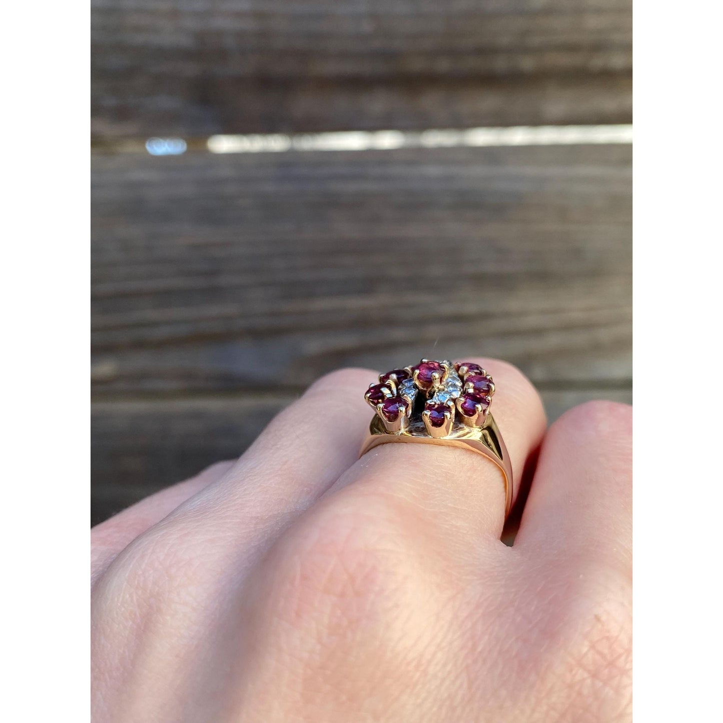 Vintage Solid 14k White & Yellow Gold Diamond Pink Spinel Ring - Size 5.75