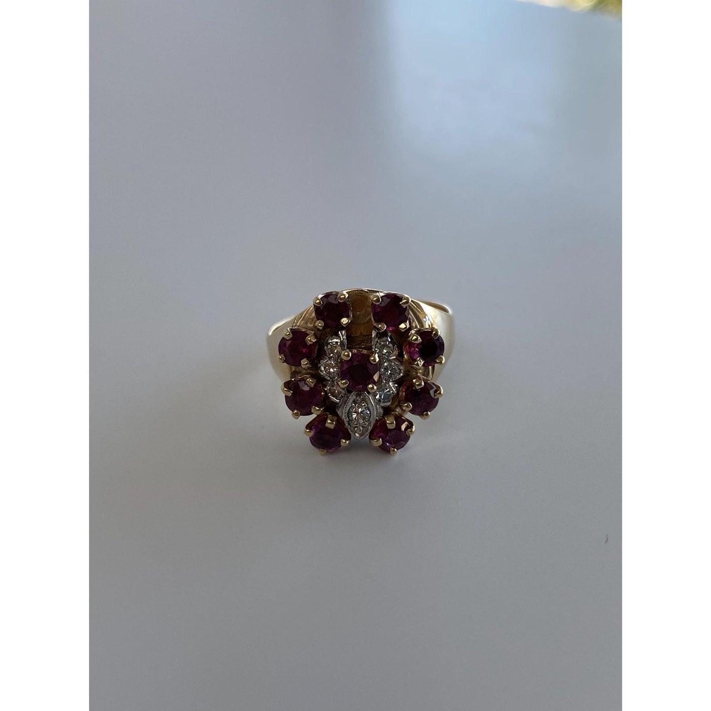 Vintage Solid 14k White & Yellow Gold Diamond Pink Spinel Ring - Size 5.75