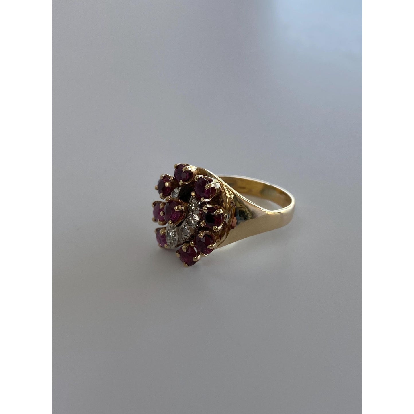 Vintage Solid 14k White & Yellow Gold Diamond Pink Spinel Ring - Size 5.75