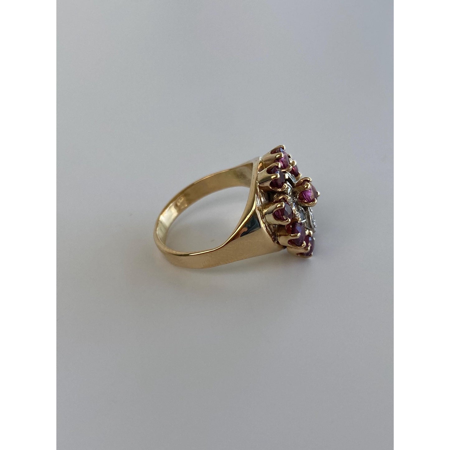 Vintage Solid 14k White & Yellow Gold Diamond Pink Spinel Ring - Size 5.75