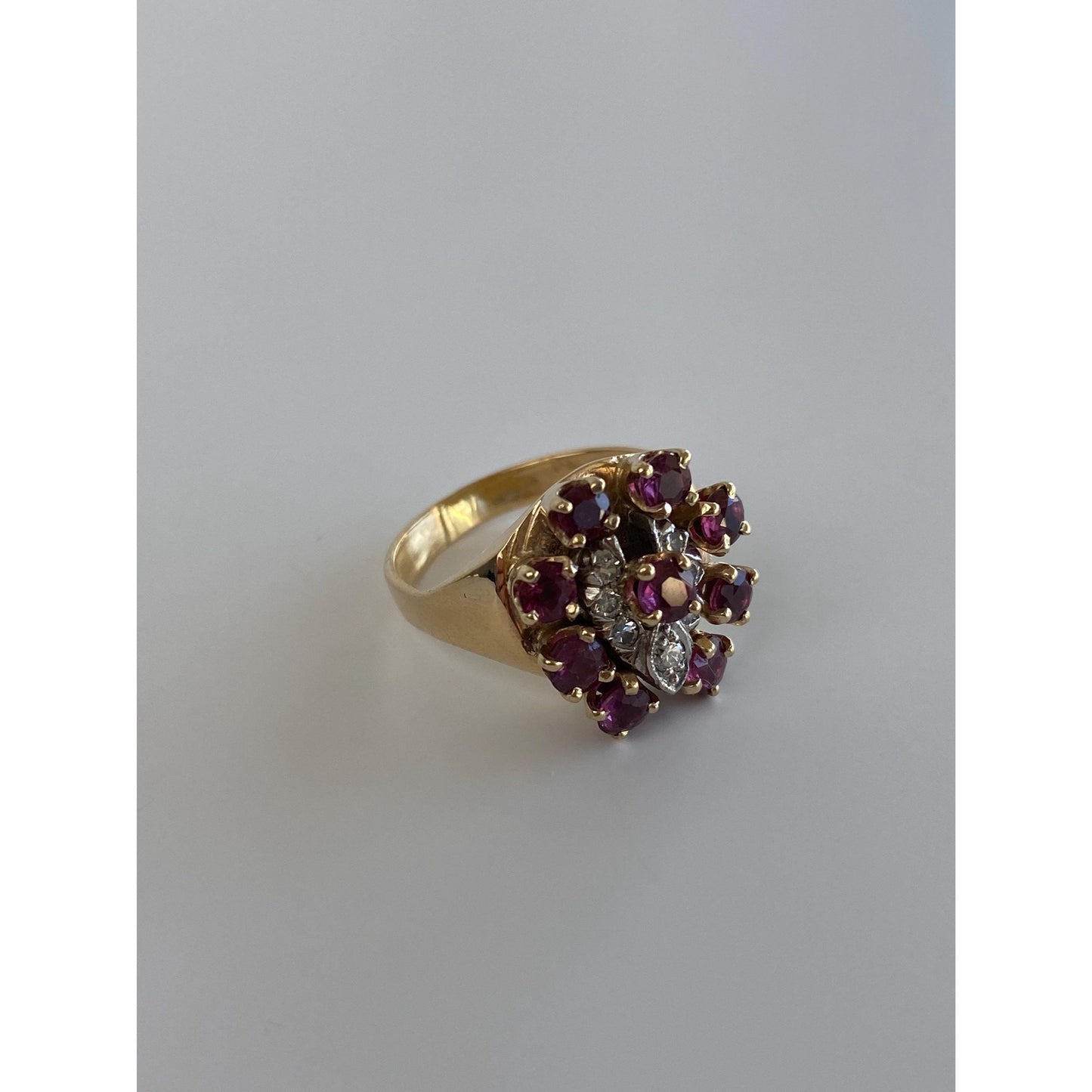 Vintage Solid 14k White & Yellow Gold Diamond Pink Spinel Ring - Size 5.75