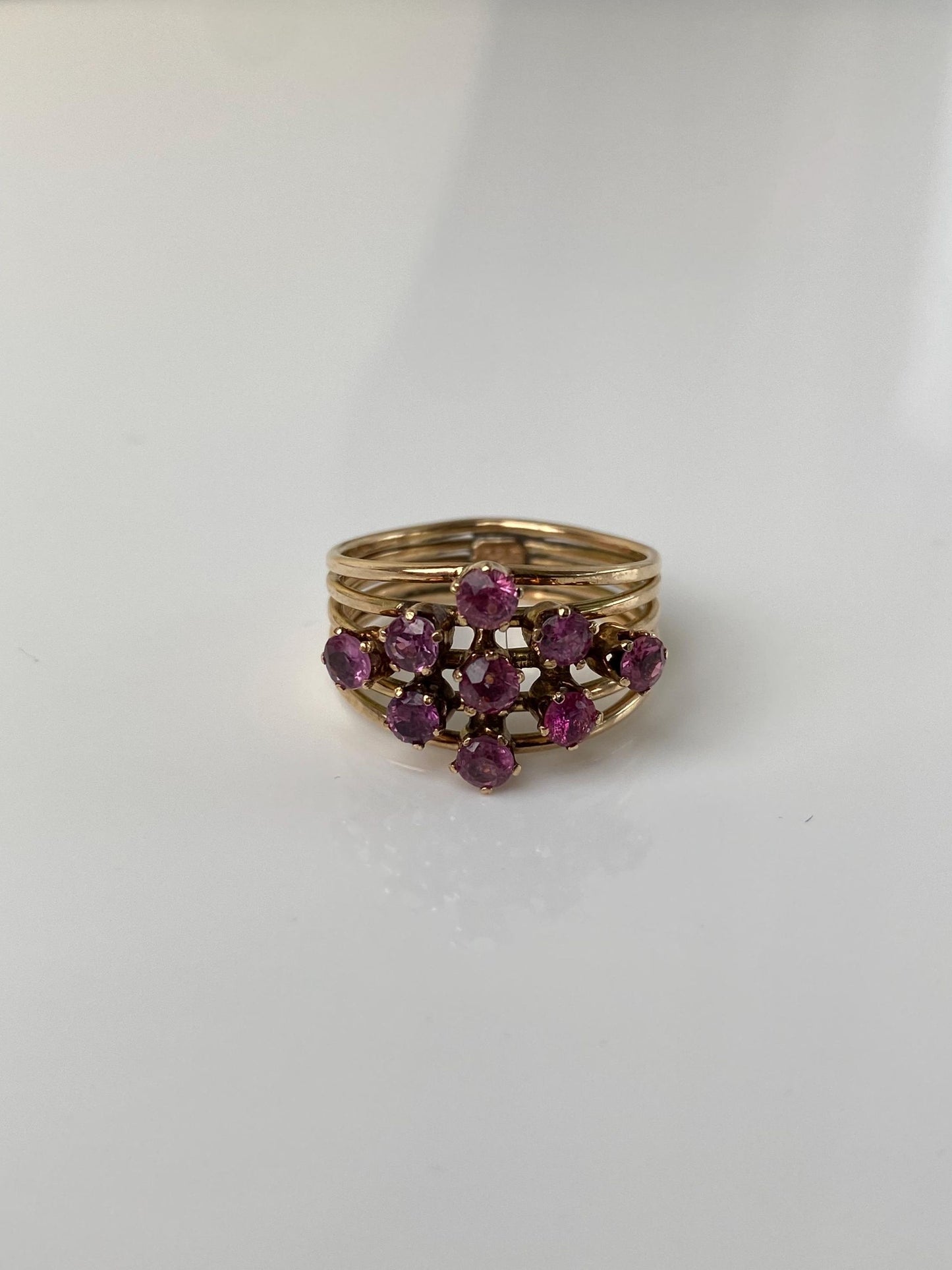 Vintage Solid 14k Yellow Gold Pink Spinel Cluster Ring - Size 6