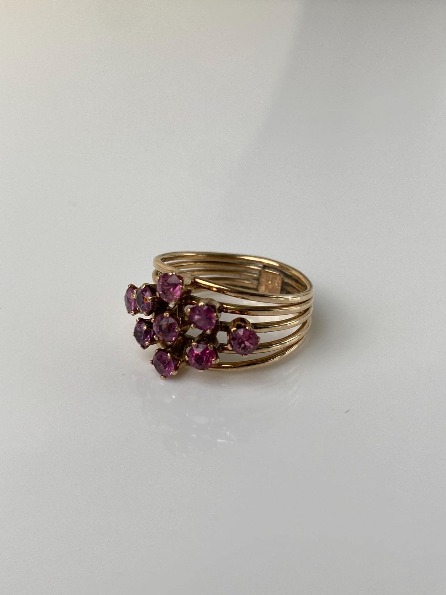 Vintage Solid 14k Yellow Gold Pink Spinel Cluster Ring - Size 6