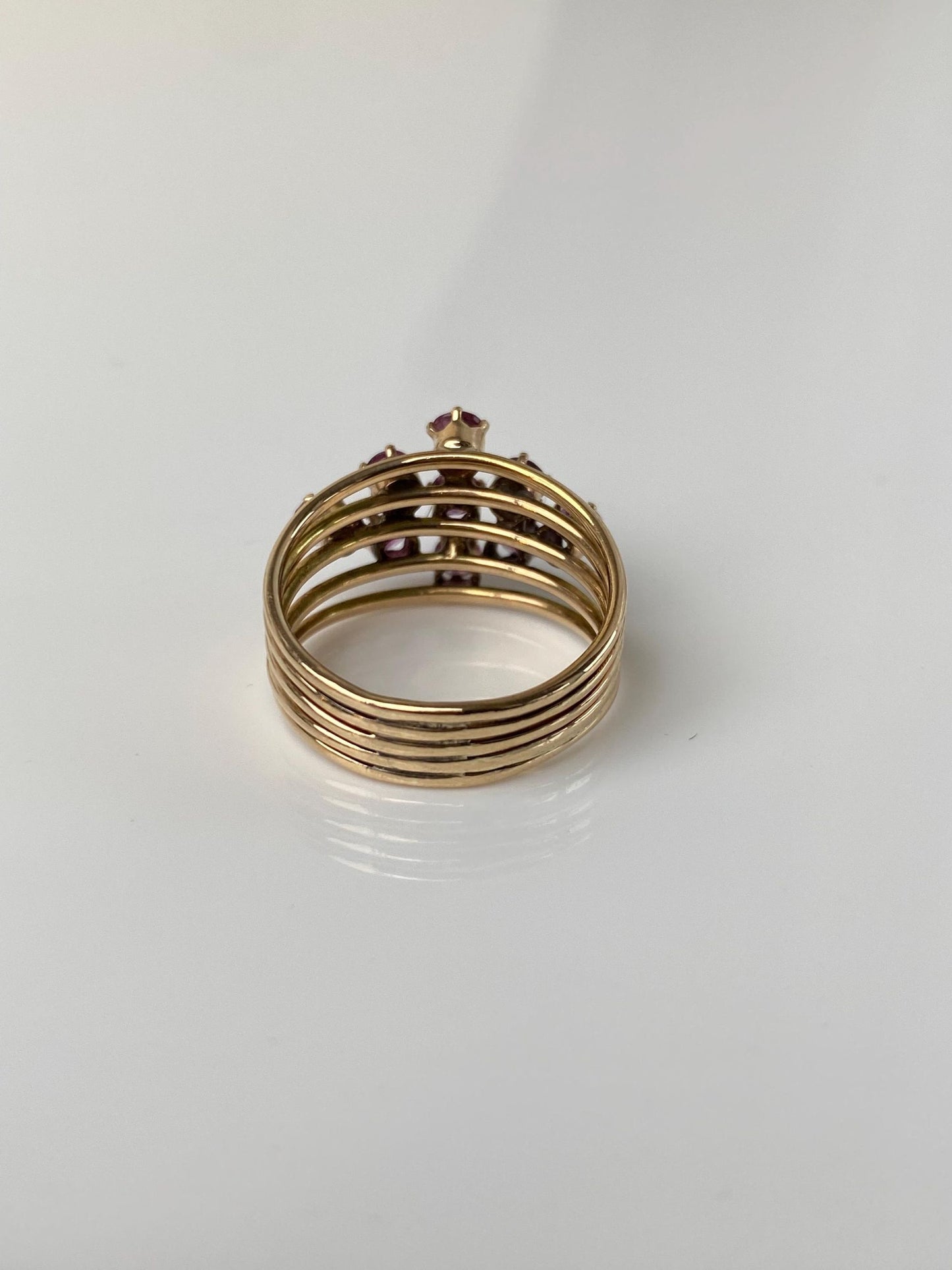 Vintage Solid 14k Yellow Gold Pink Spinel Cluster Ring - Size 6