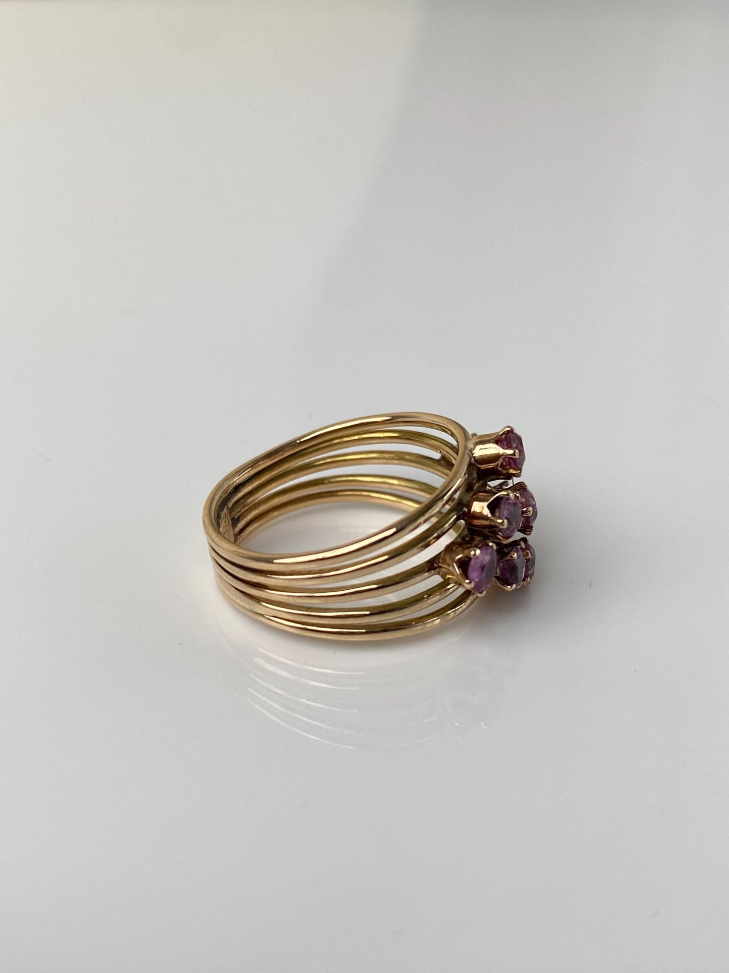 Vintage Solid 14k Yellow Gold Pink Spinel Cluster Ring - Size 6
