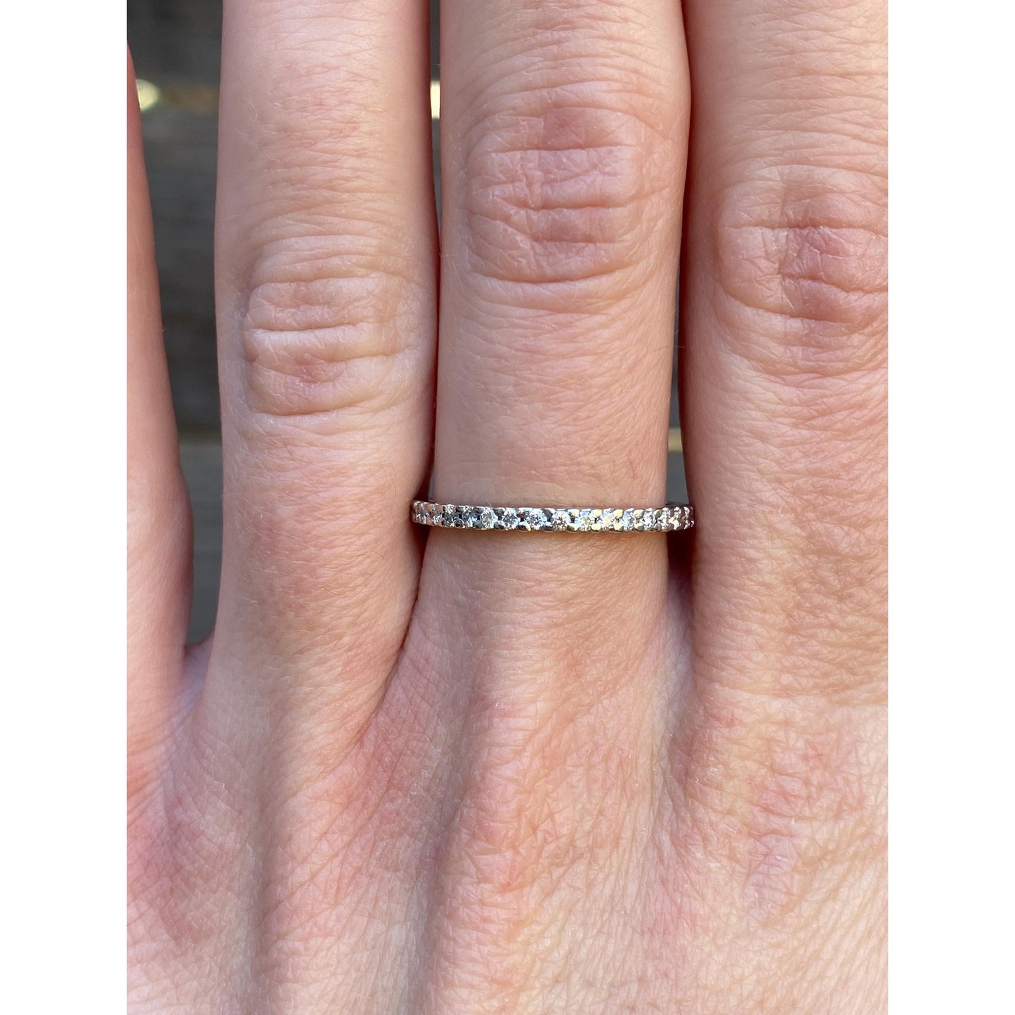 Vintage Solid 14k White Gold Diamond Wedding Ring Band - Size 7.75